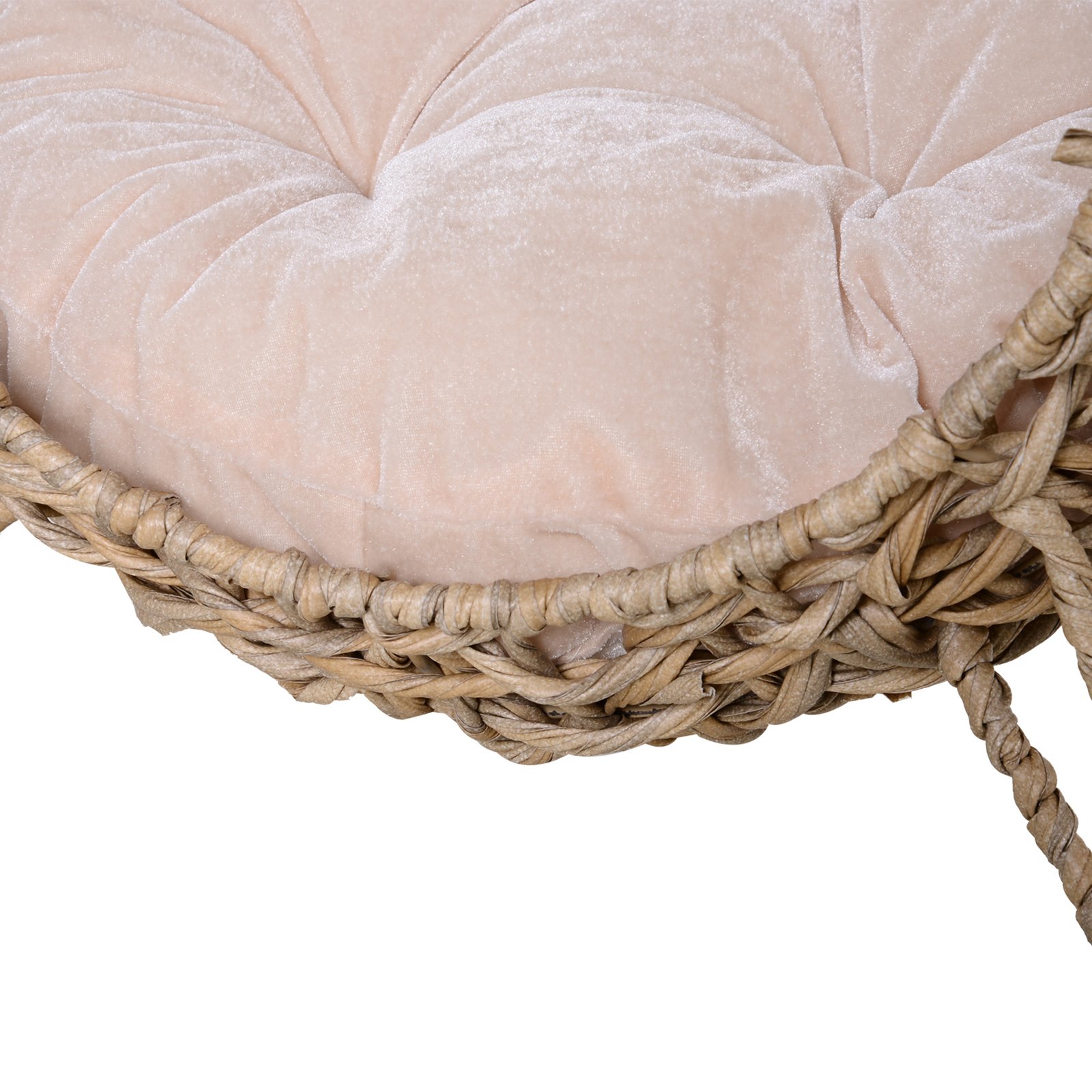 Rattan Elevated Cat Bed House Kitten Basket Ball-Shaped Pet Furniture w/ Removable Cushion - Natural