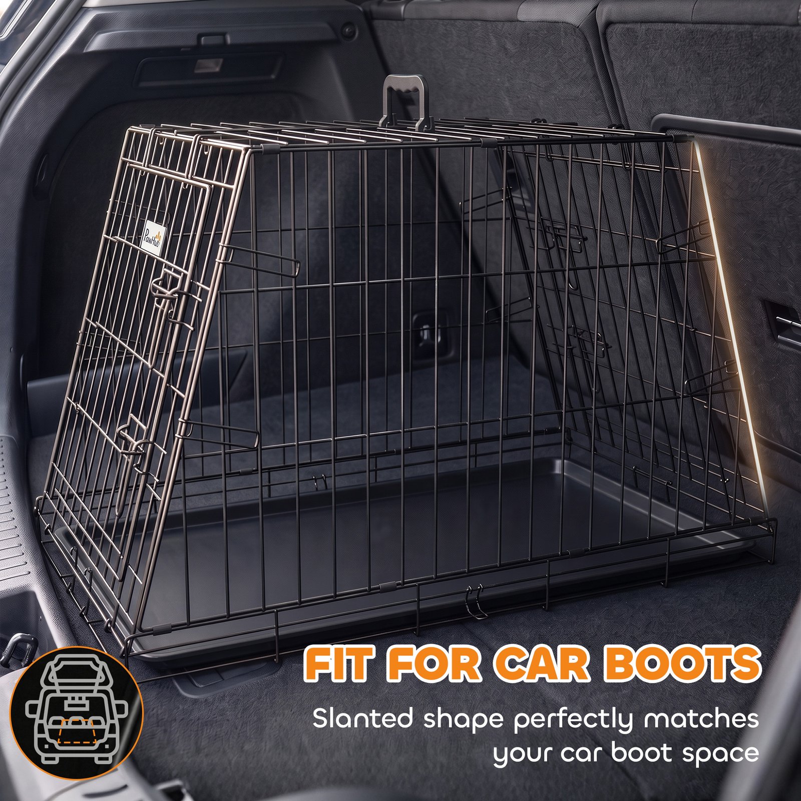 30"(76 cm) Car Dog Crate Collapsible Slanted Travel Small Dog Cage with Tray & Handle 76L x 48W x 53H cm