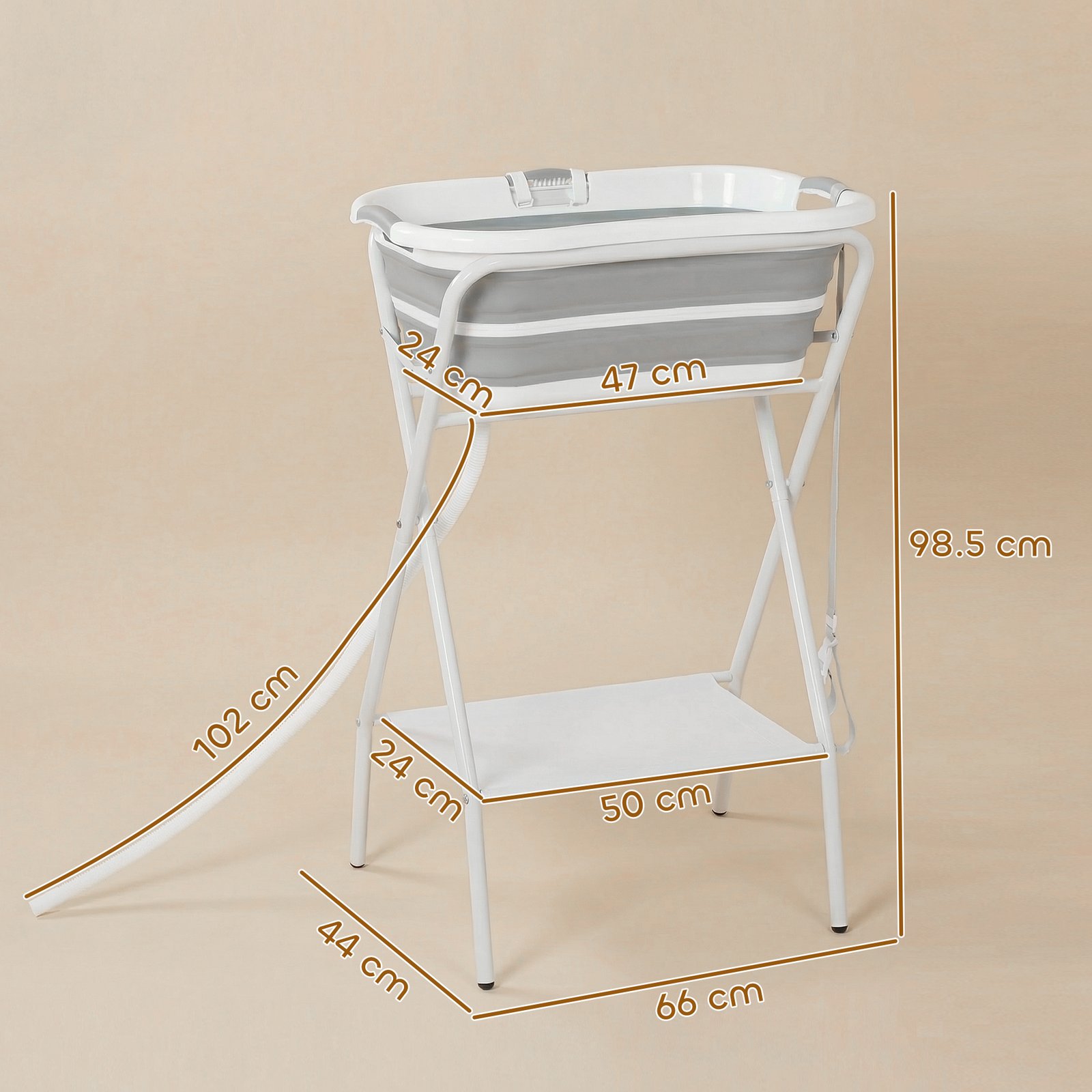 Dog Bath Tub, Portable Foldable Dog Bathtub with Stand, Drainage Hole, for Small Dogs Puppies Grey