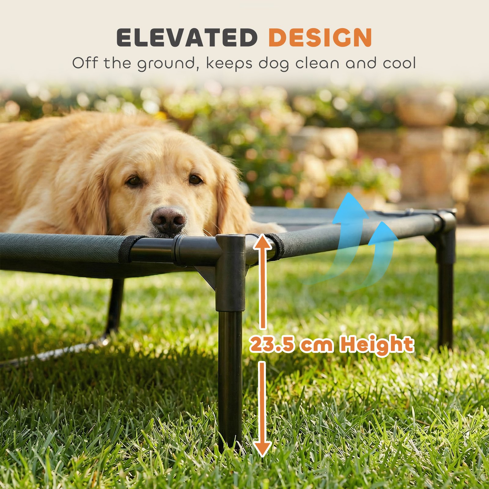 Outdoor Dog Bed with Removable Canopy, Portable Raised Dog Bed for Camping, Garden & Beach, Water-Resistant UV-Protection Mesh Pet Cot Sun Lounger, for XL Pets, 122 x 92 x 108 cm, Grey
