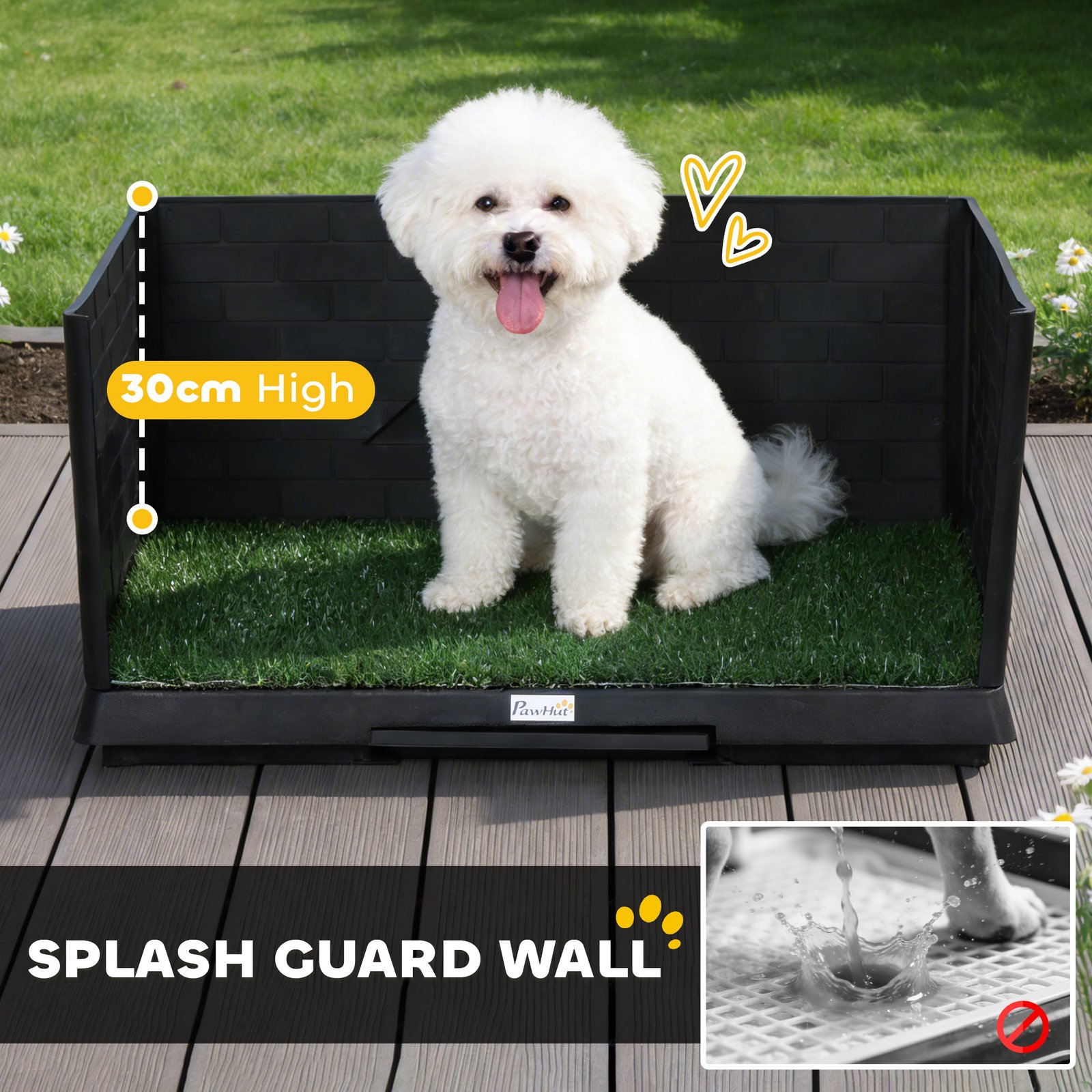 Dog Toilet Tray, Indoor Outdoor Dog Potty with High Walls, Grass Turf, Slide-Out Tray, Urine Collection Base