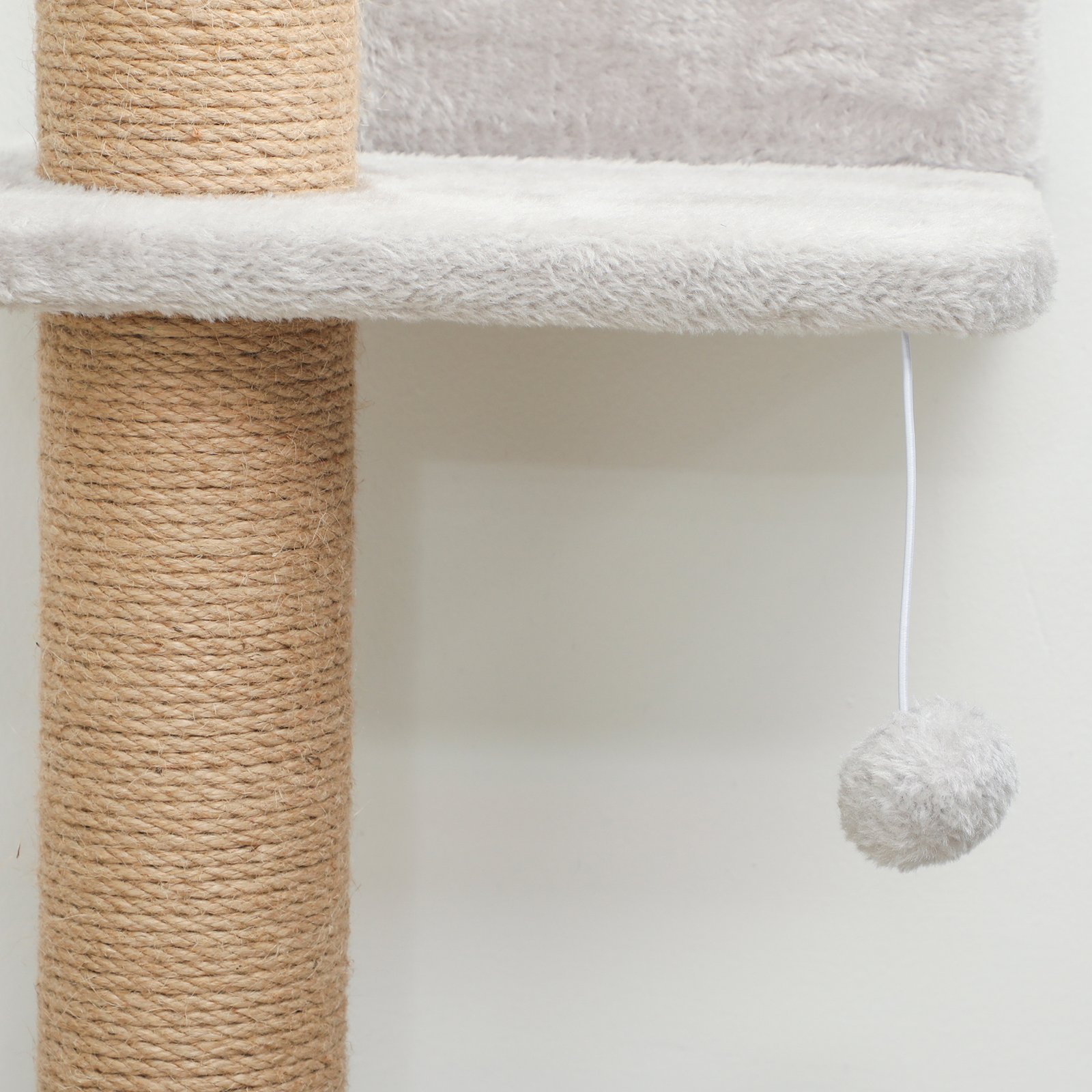 Wall Mounted Cat Shelves, Cat Climbing Wall with 4 Climbing Platforms, Jute Scratching Post and Toy Ball,180cm Tall, Light Grey