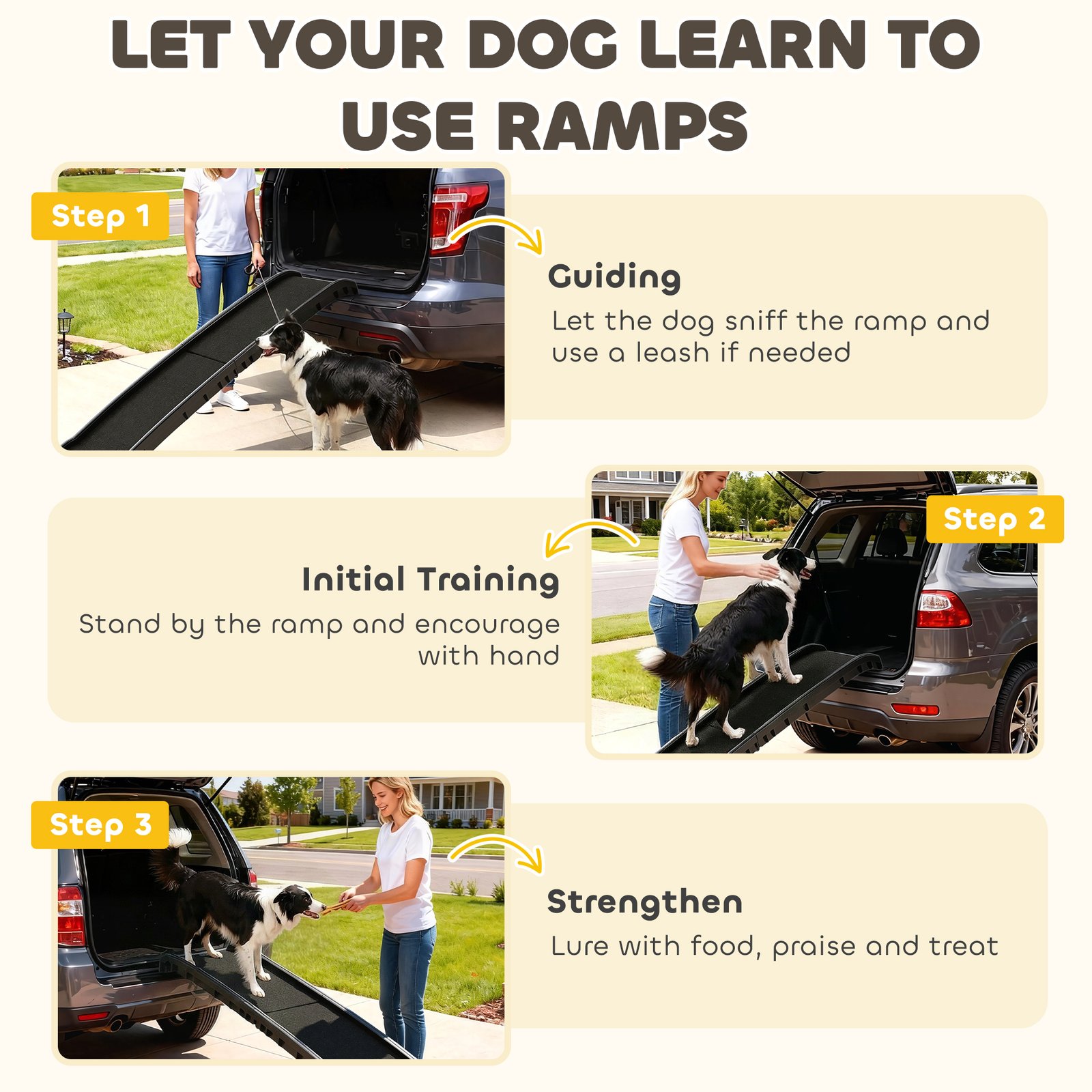 Foldable Dog Ramp with Frosted Anti-slip Surface, Portable & Lightweight, for Cars, Home, 155 x 38.5 x 15.5 cm