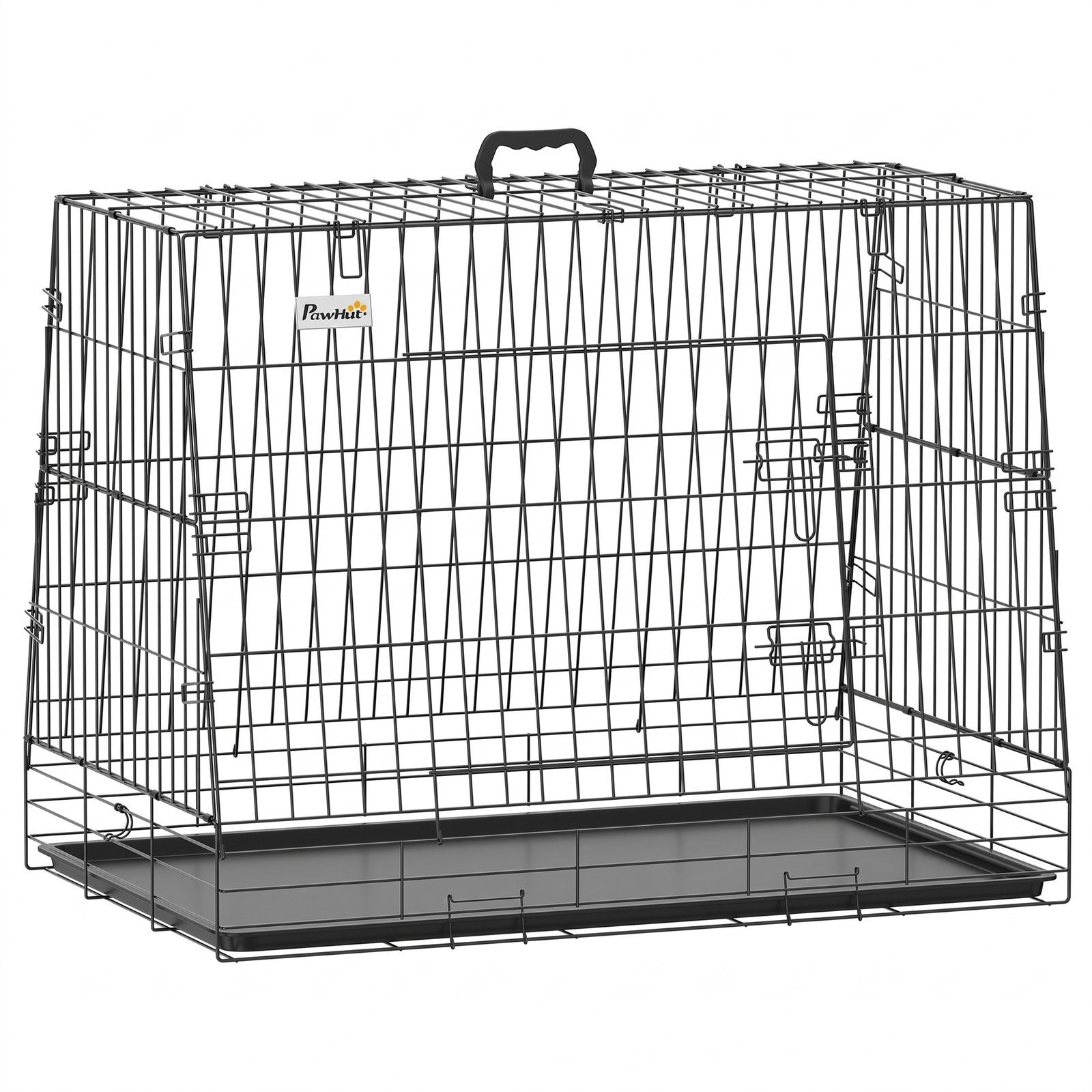 35"(90 cm) Car Dog Crate Medium Large Collapsible Slanted Travel Dog Cage with Tray for Car Boot