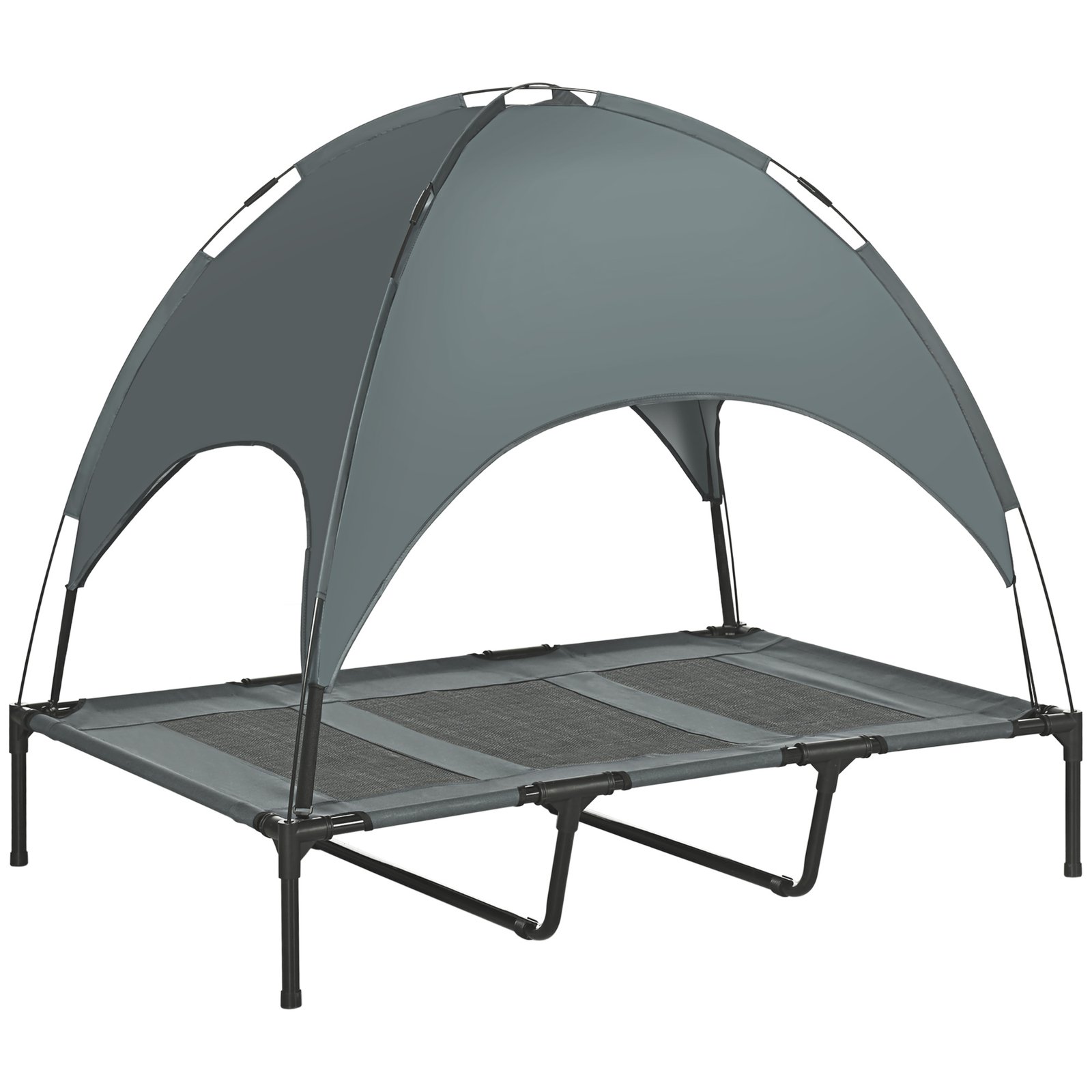 Outdoor Dog Bed with Removable Canopy, Portable Raised Dog Bed for Camping, Garden & Beach, Water-Resistant UV-Protection Mesh Pet Cot Sun Lounger, for XL Pets, 122 x 92 x 108 cm, Grey