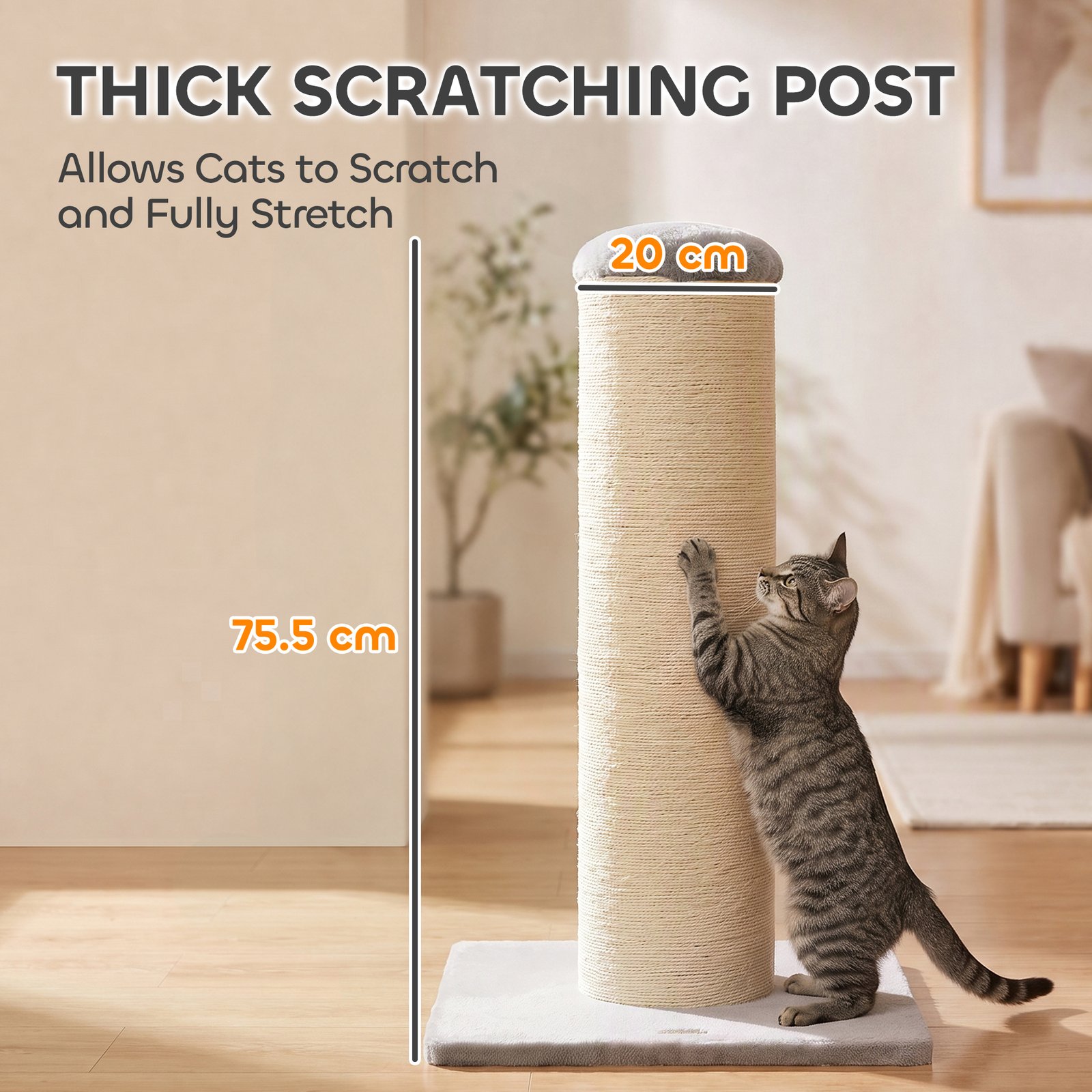 Cat Scratching Post, 76cm Tall Scratch Post for Indoor Kittens, Cat Scratcher with Stable Base