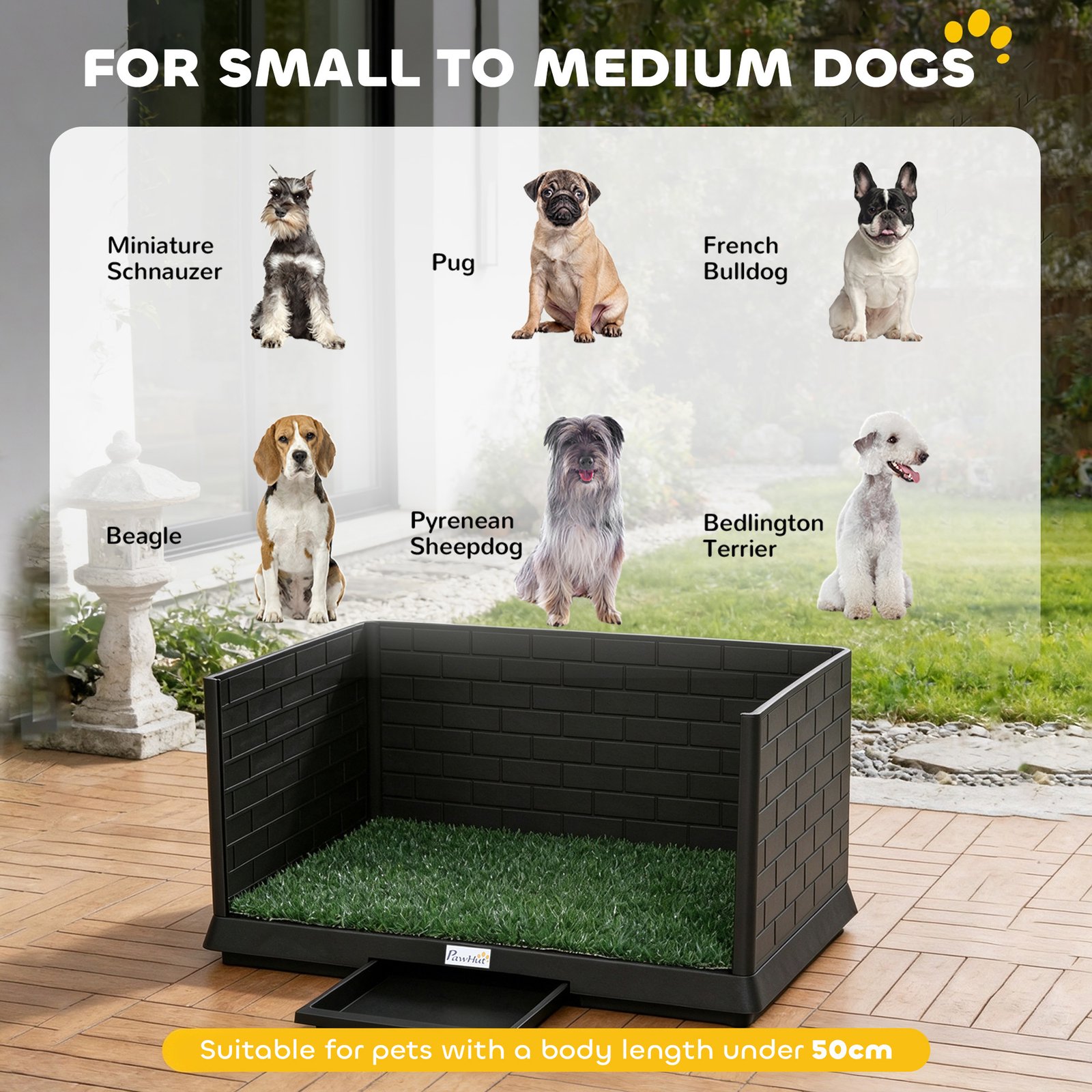 Dog Toilet Tray, Indoor Outdoor Dog Potty with High Walls, Grass Turf, Slide-Out Tray, Urine Collection Base