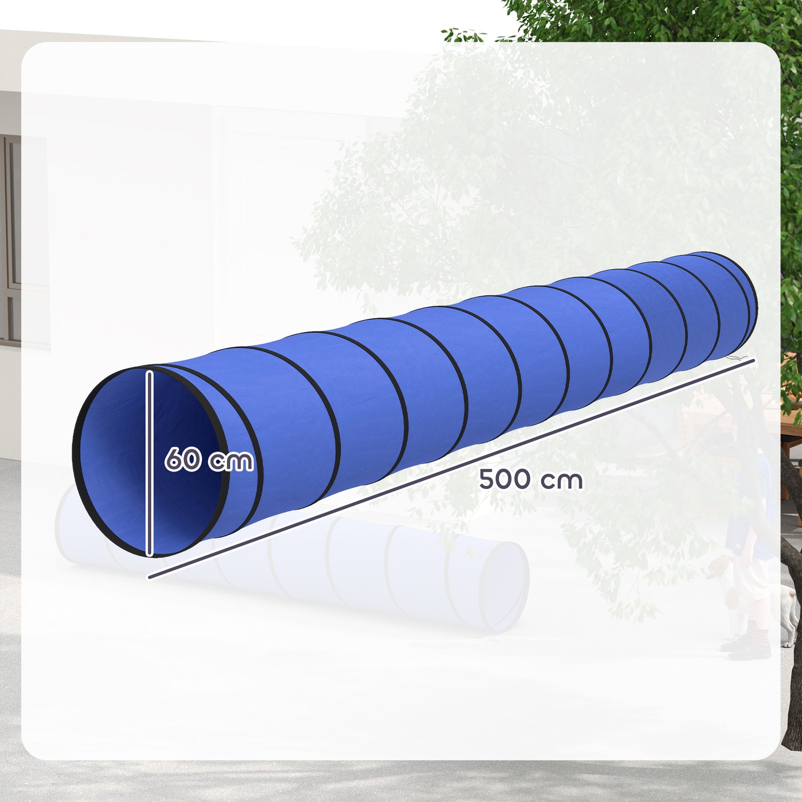 Dog Tunnel, 500 x 60 cm, Foldable Play Tunnel with 6 Pegs and Bag, Tear-Resistant Outdoor Dog Agility Equipment, Blue