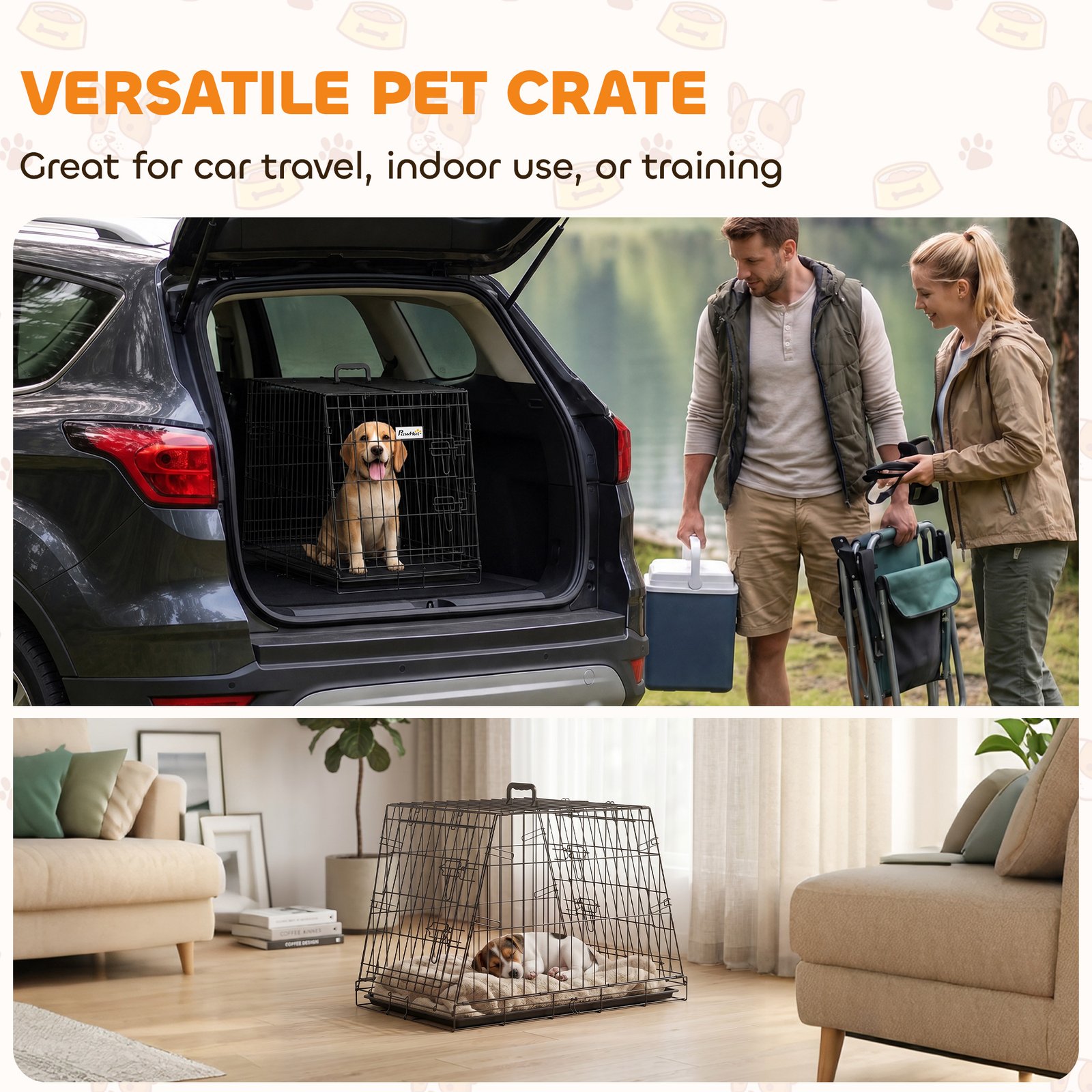 30"(76 cm) Car Dog Crate Collapsible Slanted Travel Small Dog Cage with Tray & Handle 76L x 48W x 53H cm