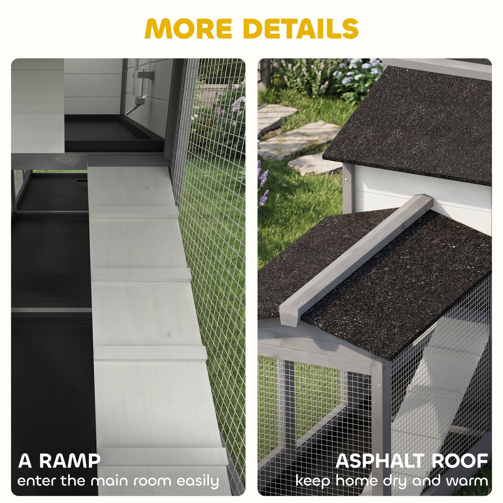 2-Tier Large Rabbit Hutch Outdoor with Double Side Run Boxes, No-leak Plastic Tray, Ramp, 230 x 53 x 93.5cm, Light Grey