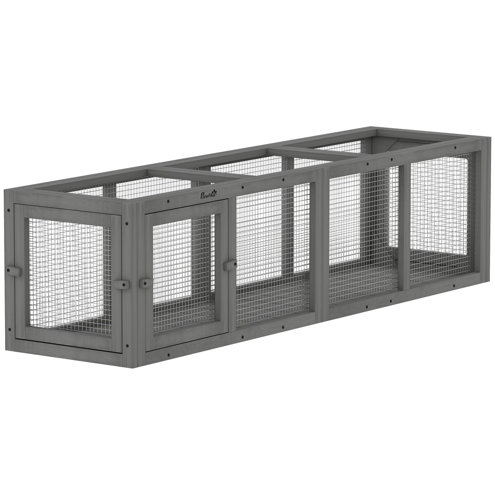 Outdoor Cat Tunnel, Wooden Play Cat Enclosure, Extendable Pet Run with 3 Doors, for Indoor and Outdoor Use, Grey