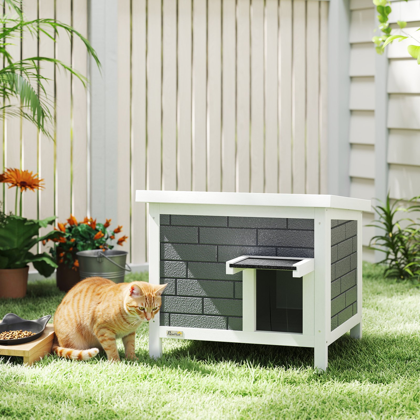 Outdoor Cat House Insulated with Openable Roof, Weatherproof Feral Cat Shelter for Rabbits, Cats, Grey