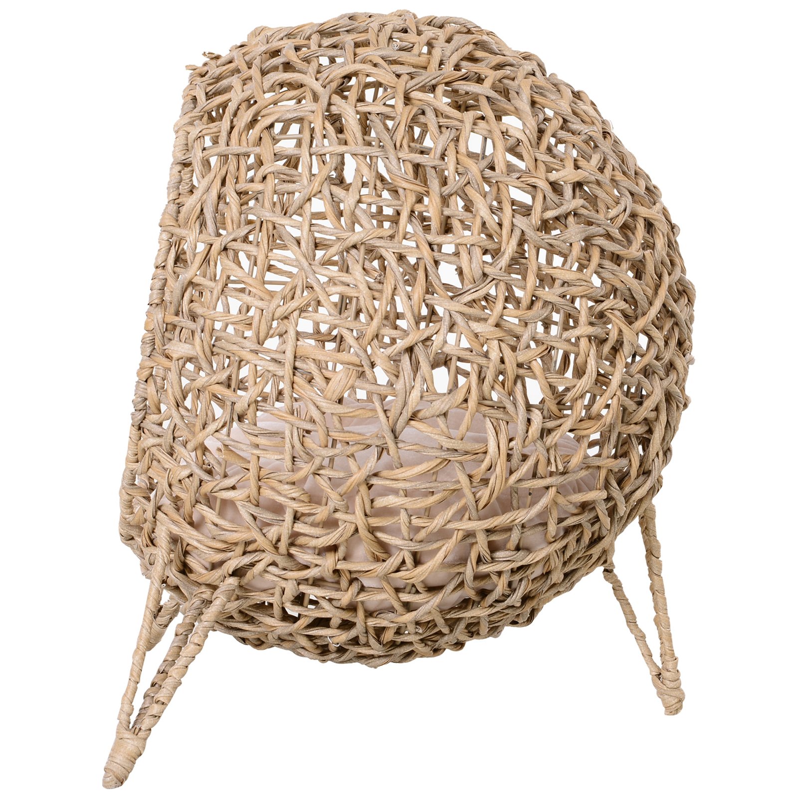Rattan Elevated Cat Bed House Kitten Basket Ball-Shaped Pet Furniture w/ Removable Cushion - Natural