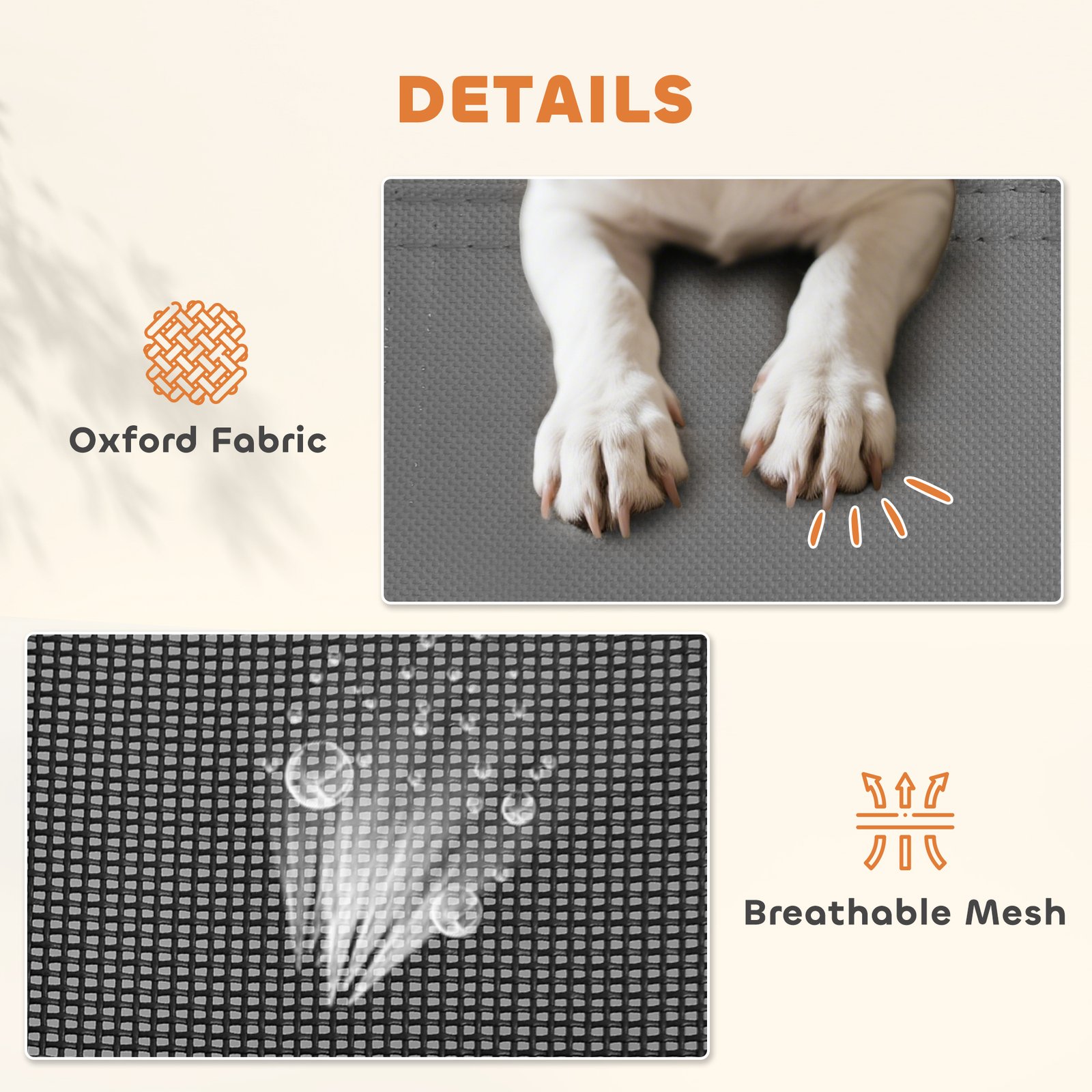 Outdoor Dog Bed with Removable Canopy, Portable Raised Dog Bed for Camping, Garden & Beach, Water-Resistant UV-Protection Mesh Pet Cot Sun Lounger, for XL Pets, 122 x 92 x 108 cm, Grey