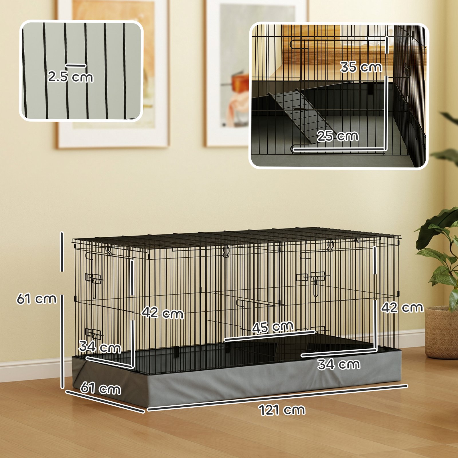 2 in 1 Guinea Pig Cage, Rabbit Cage Pet Playpen with 2 Separate Area, Waterproof Oxford Fabric Floor for Hedgehogs