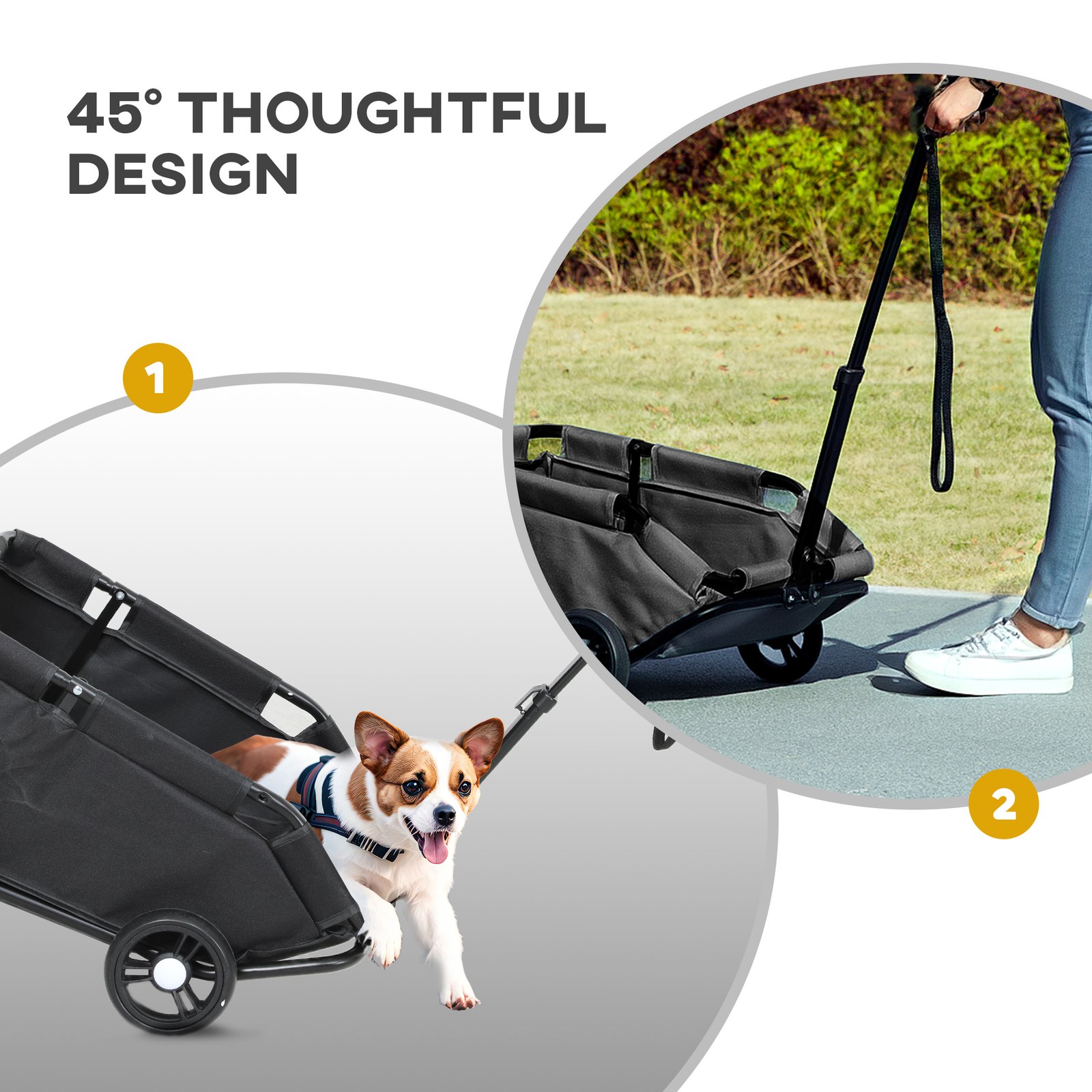 Pet Wagon Cart, Dog Stroller for Small Dogs and Cats with 4 Wheels, Safety Straps, Storage Bag, Mat