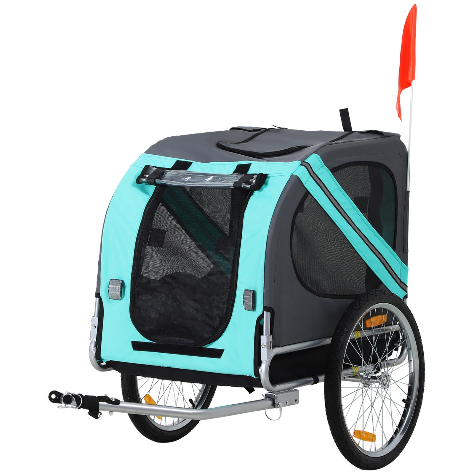 Folding Dog Bike Trailer Pet Cart Carrier for Bicycle Travel in Steel Frame with Hitch Coupler - Light Blue & Grey