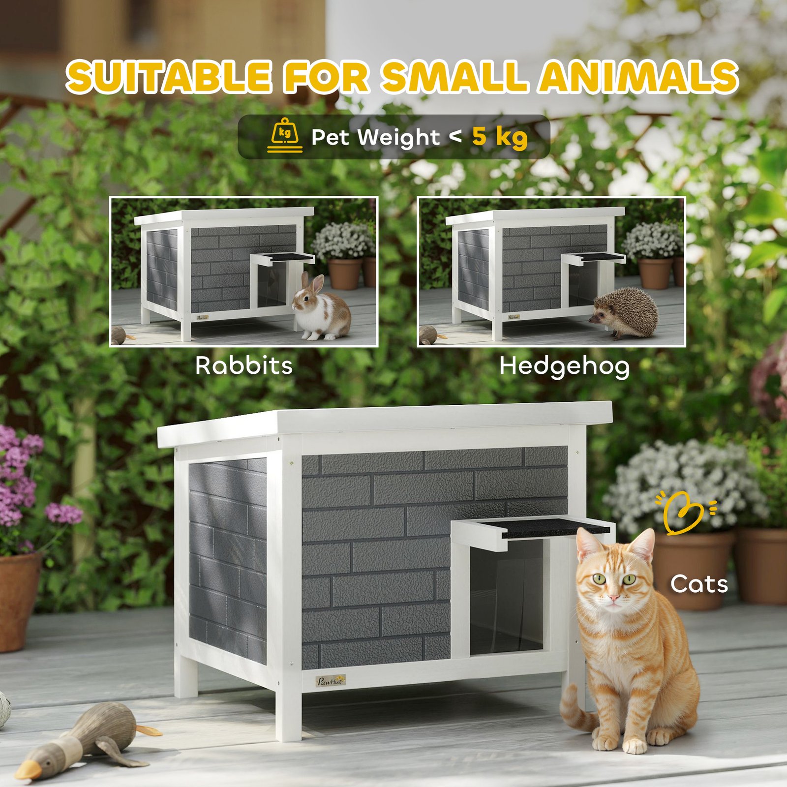 Outdoor Cat House Insulated with Openable Roof, Weatherproof Feral Cat Shelter for Rabbits, Cats, Grey