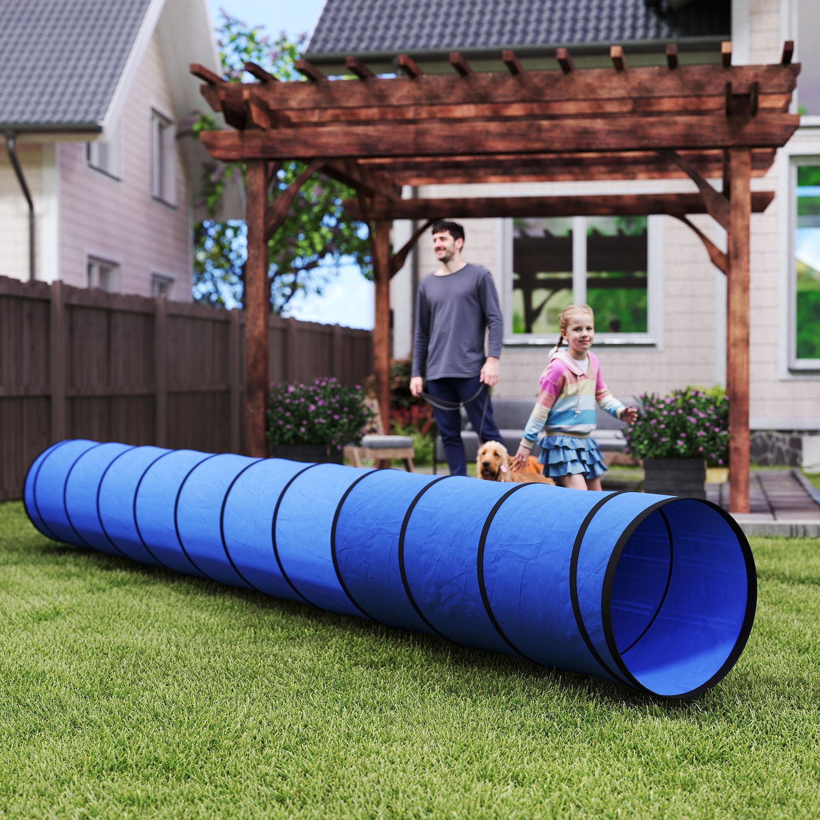 Dog Tunnel, 500 x 60 cm, Foldable Play Tunnel with 6 Pegs and Bag, Tear-Resistant Outdoor Dog Agility Equipment, Blue