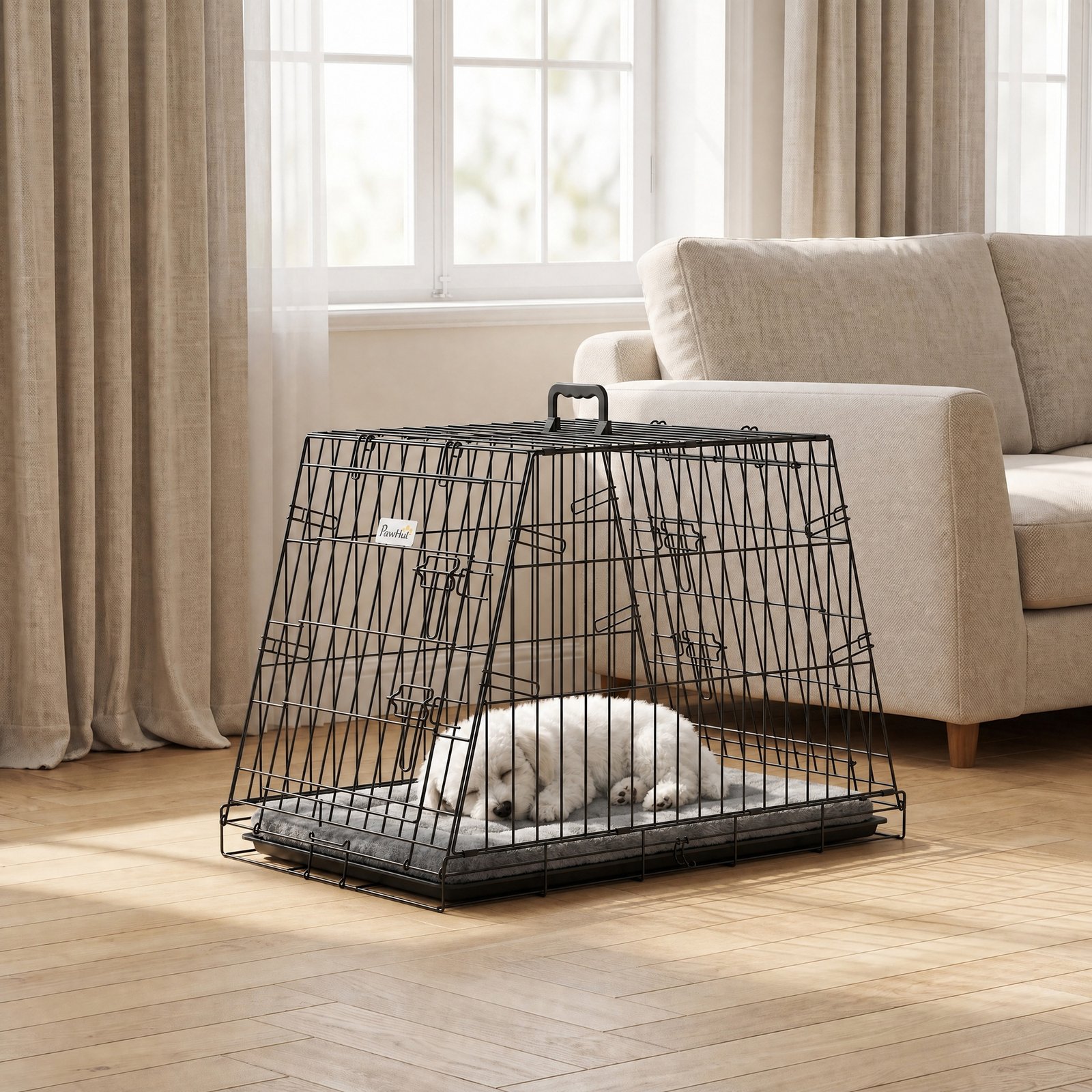 30"(76 cm) Car Dog Crate Collapsible Slanted Travel Small Dog Cage with Tray & Handle 76L x 48W x 53H cm