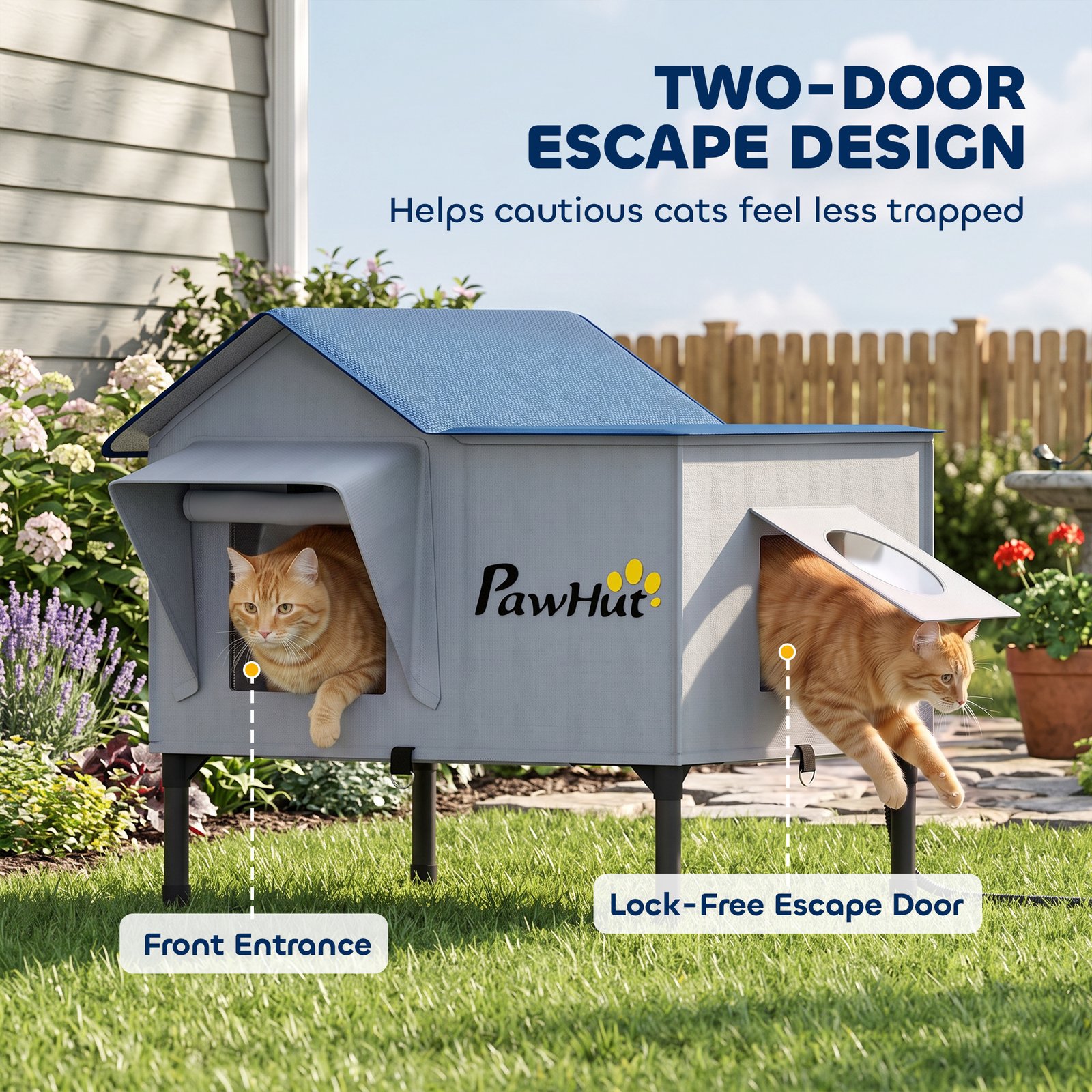 Heated Cat House Weatherproof w/ Heating Pad, Elevated Base, Escape Door, Cat Winter Shelter for Stray, Barn Cats
