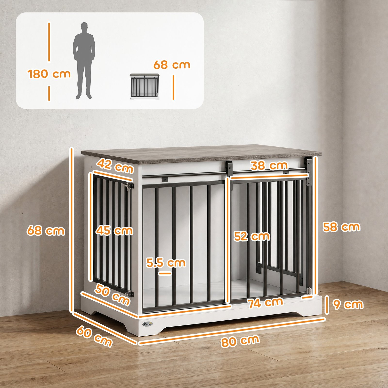 80 cm Dog Crate Furniture with Sliding Barn Door for Medium Dogs, White