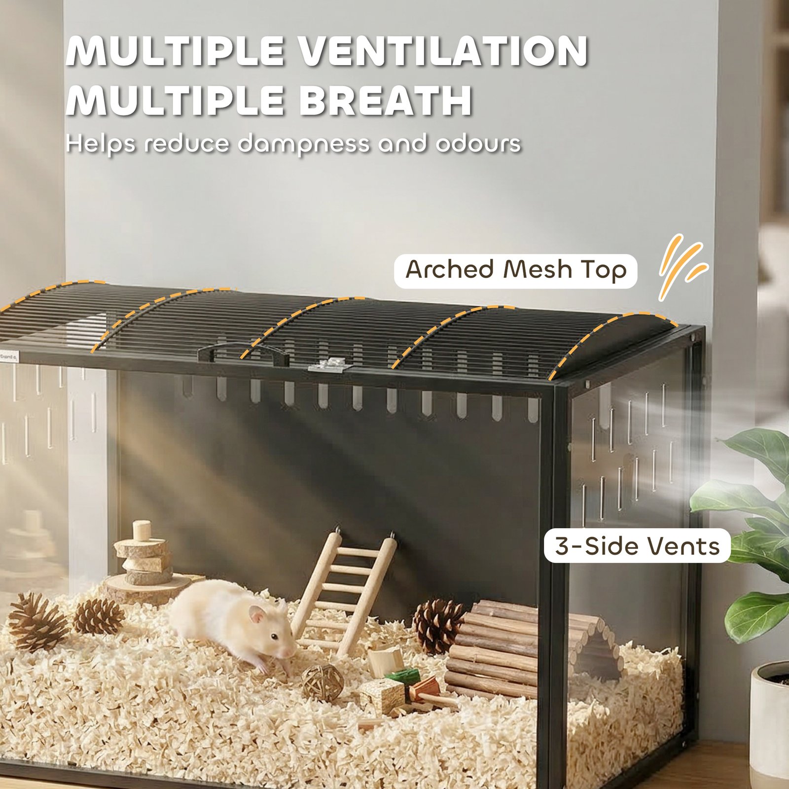 Hamster Cage Steel Chewproof with Openable Top, Deep Burrow for Dwarf Syrian Hamster, Gerbil, Rats, 81 x 51 x 53 cm
