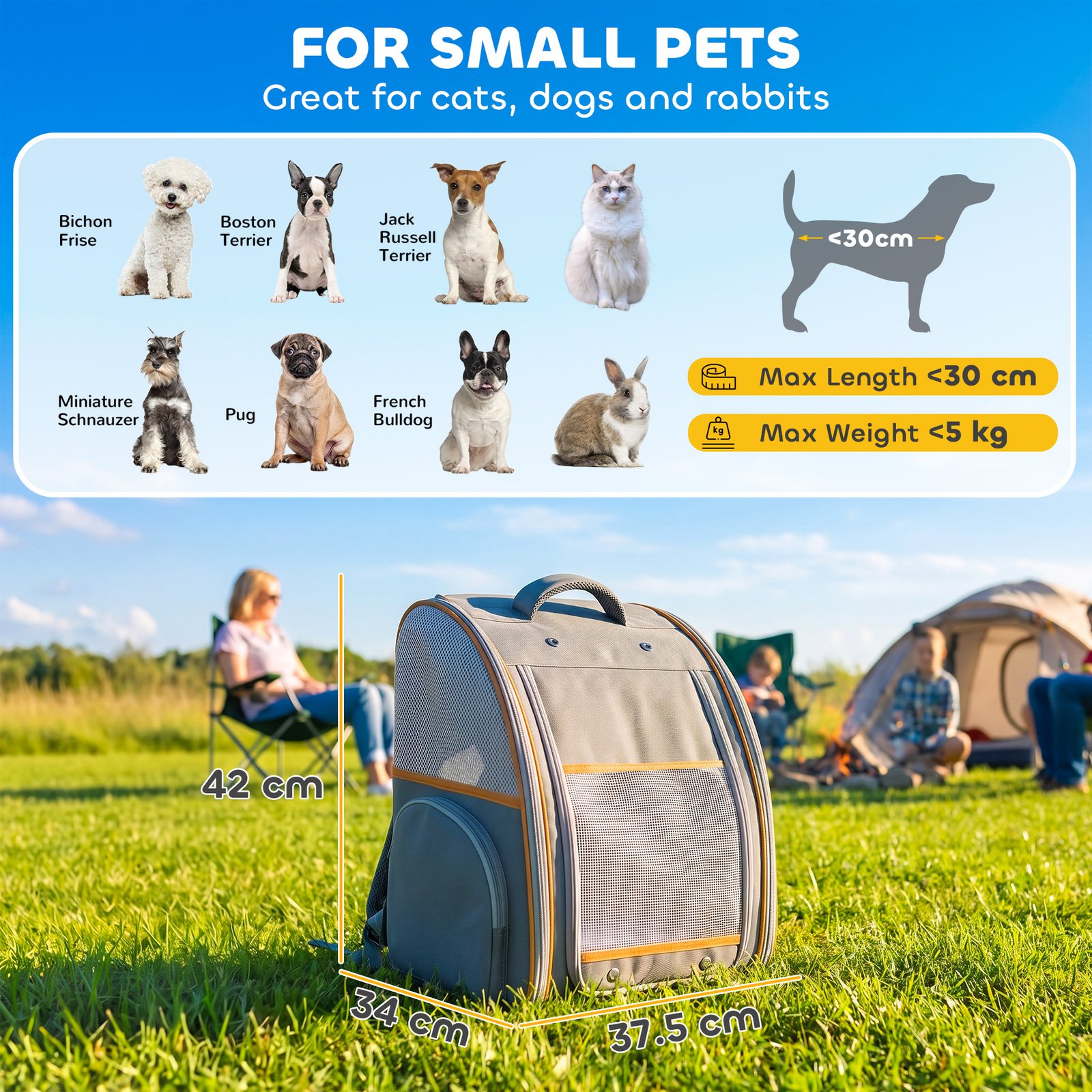 Pet Backpack Carrier, Foldable Pet Carrier Backpack for Mini Dogs Cats Up to 5 kg, with Mesh Window, Grey