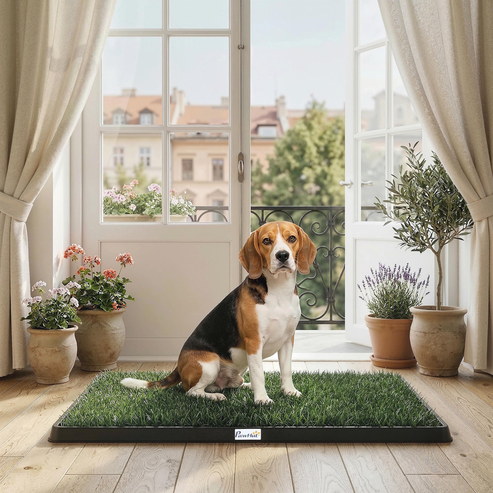 Dog Grass Pee Pad with Tray, Dog Toilet Tray with 2 Artificial Grass Mats, Portable Puppy Training Toilet
