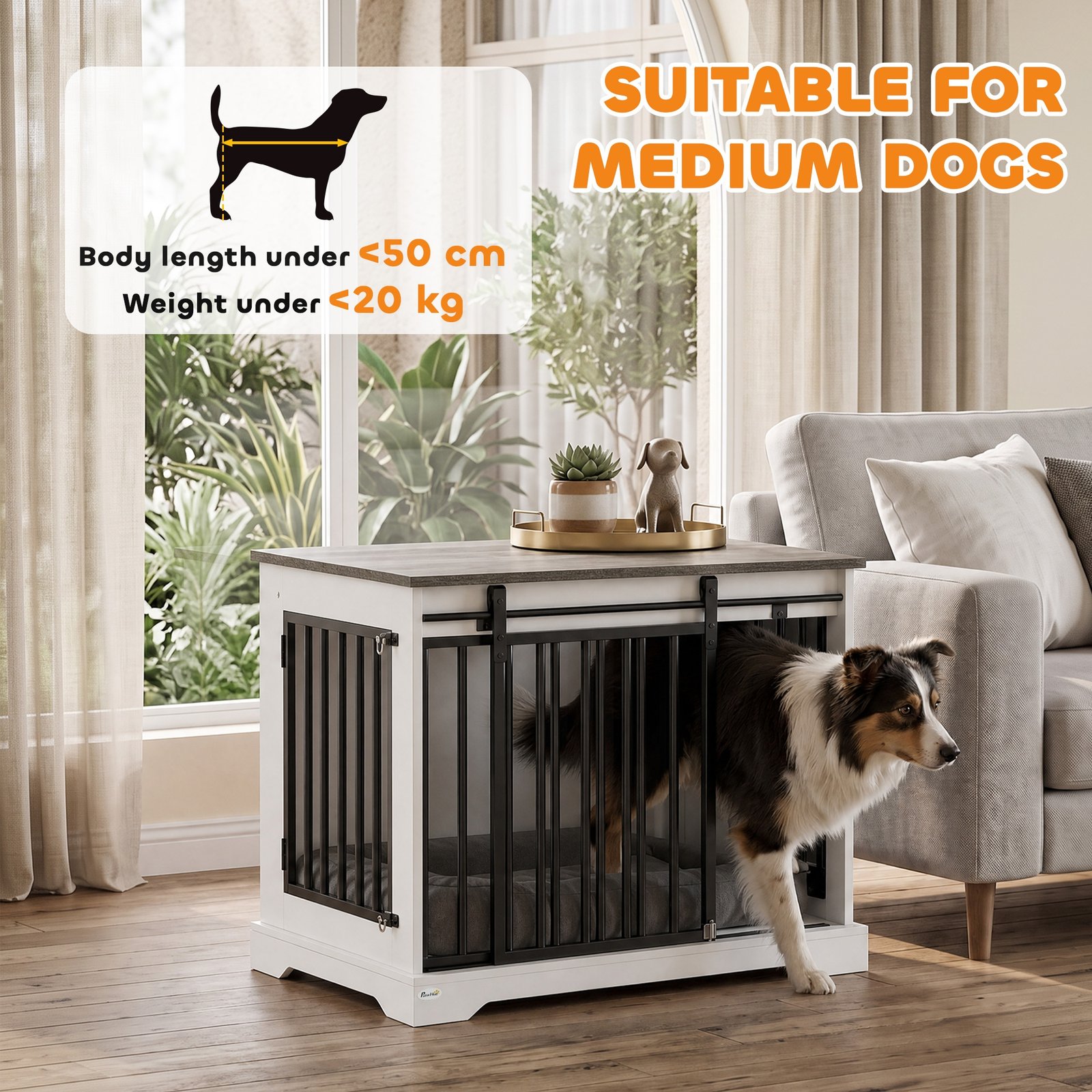 80 cm Dog Crate Furniture with Sliding Barn Door for Medium Dogs, White
