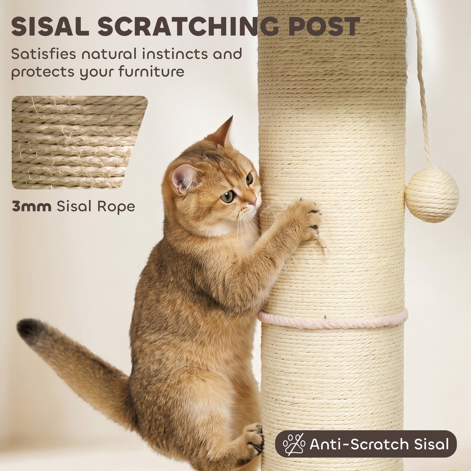Cat Tree, Flower Cat Scratching Post with Thick Sisal Post, Dangling & Spring Balls, Bed, Kitty Activity Centre