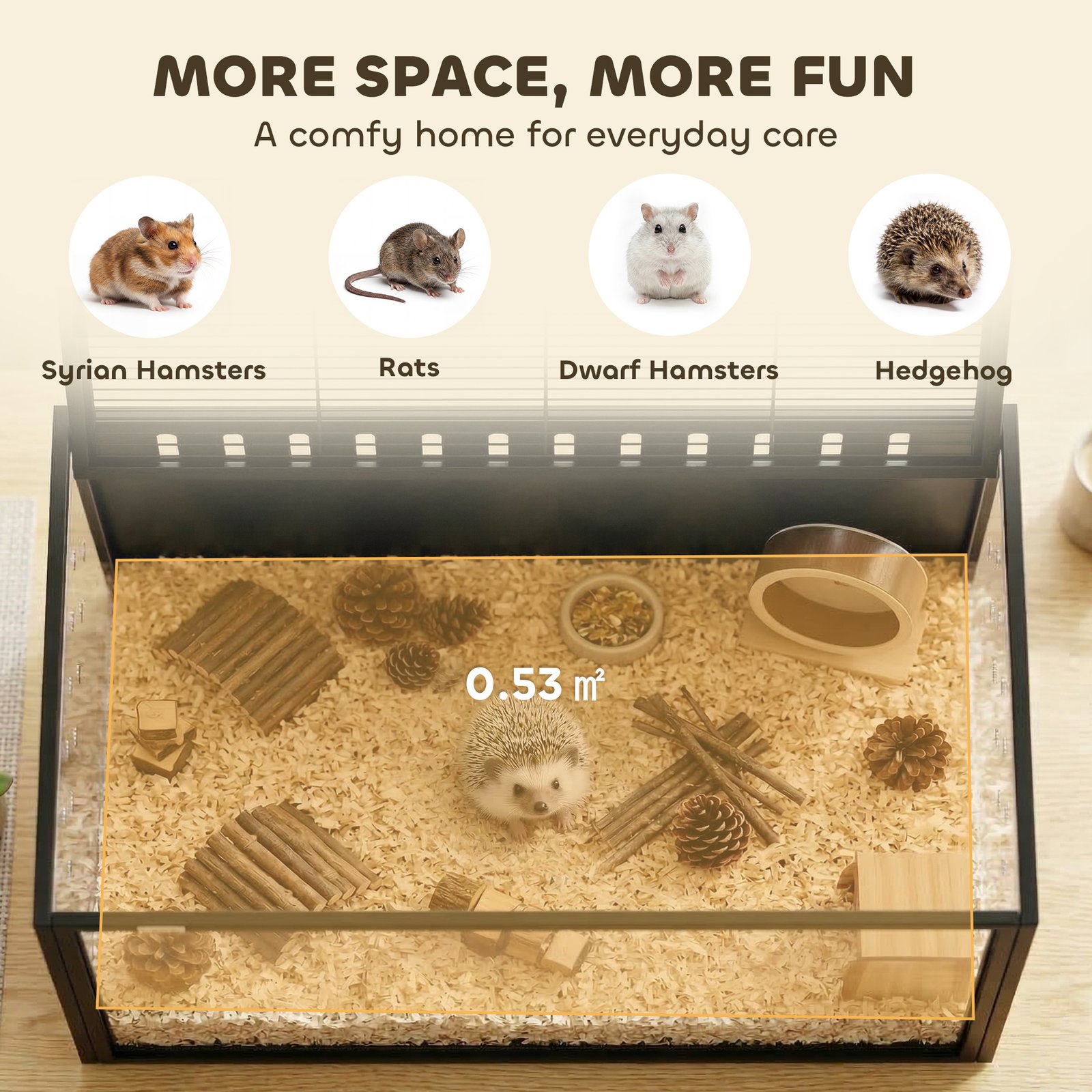 Hamster Cage Steel Chewproof with Openable Top, Deep Burrow for Dwarf Syrian Hamster, Gerbil, Rats, 105 x 51 x 53 cm