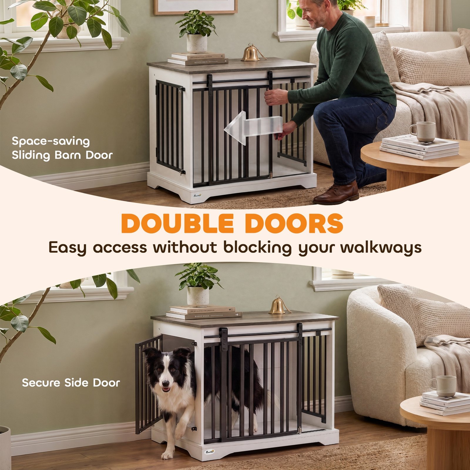 80 cm Dog Crate Furniture with Sliding Barn Door for Medium Dogs, White