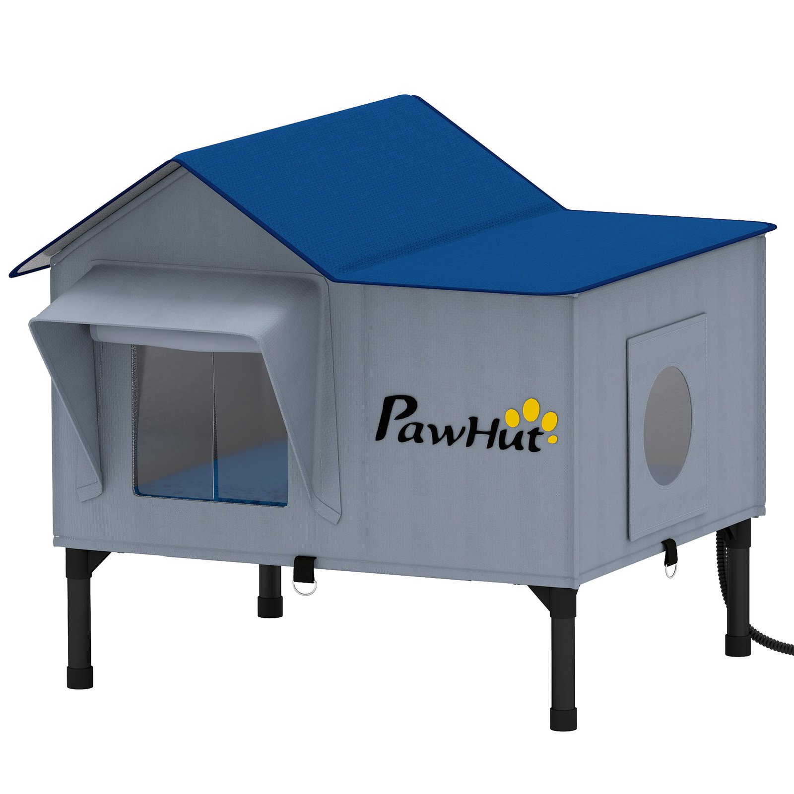 Heated Cat House Weatherproof w/ Heating Pad, Elevated Base, Escape Door, Cat Winter Shelter for Stray, Barn Cats