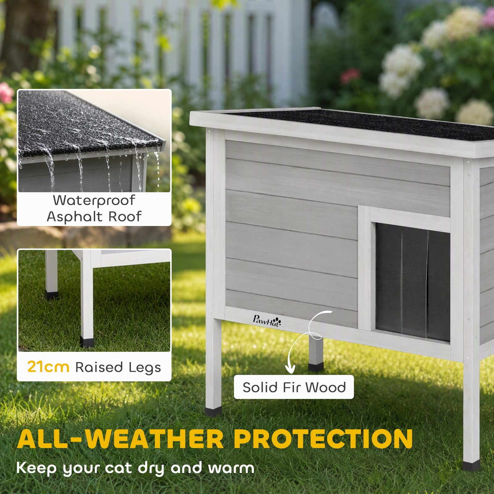 Outdoor Cat House, Insulated Cat Shelter with Insulated Liner, Waterproof Asphalt Roof, Escape Door, Opening Top
