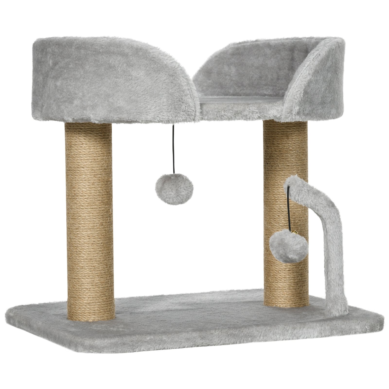 42cm Indoor Cat Tree, with Toy Balls, Jute Scratching Post - Light Grey
