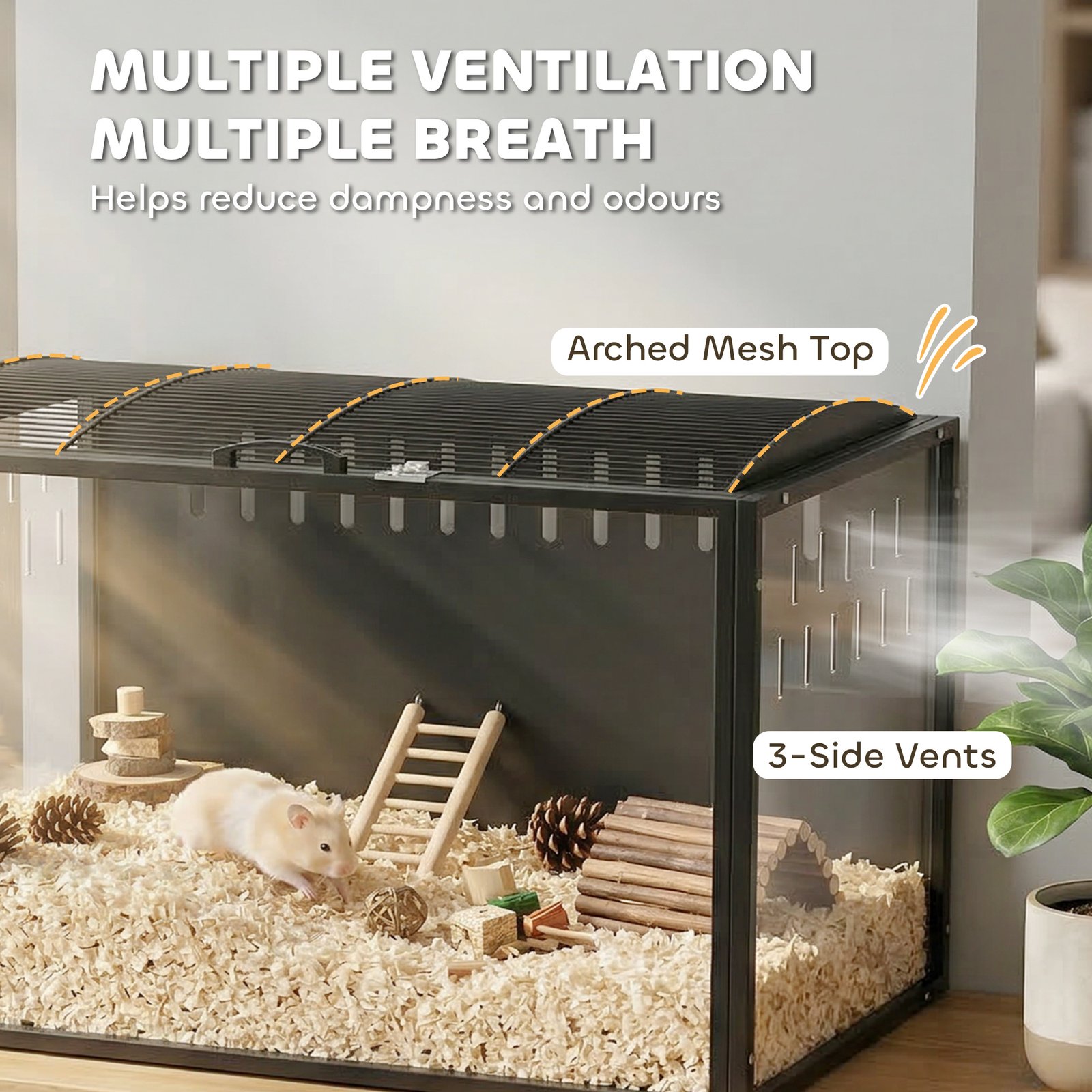 Hamster Cage Steel Chewproof with Openable Top, Deep Burrow for Dwarf Syrian Hamster, Gerbil, Rats, 105 x 51 x 53 cm