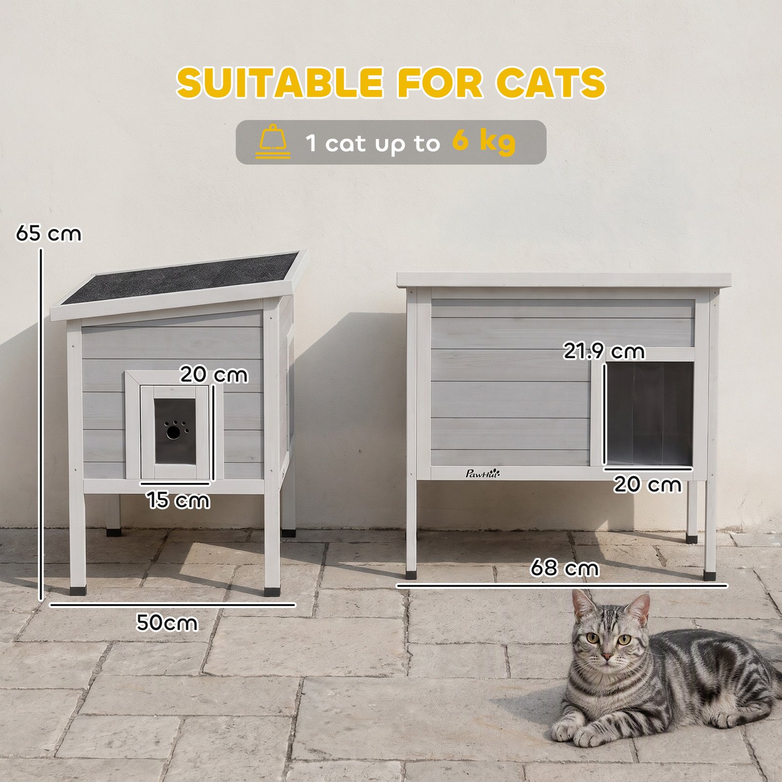 Outdoor Cat House, Insulated Cat Shelter with Insulated Liner, Waterproof Asphalt Roof, Escape Door, Opening Top