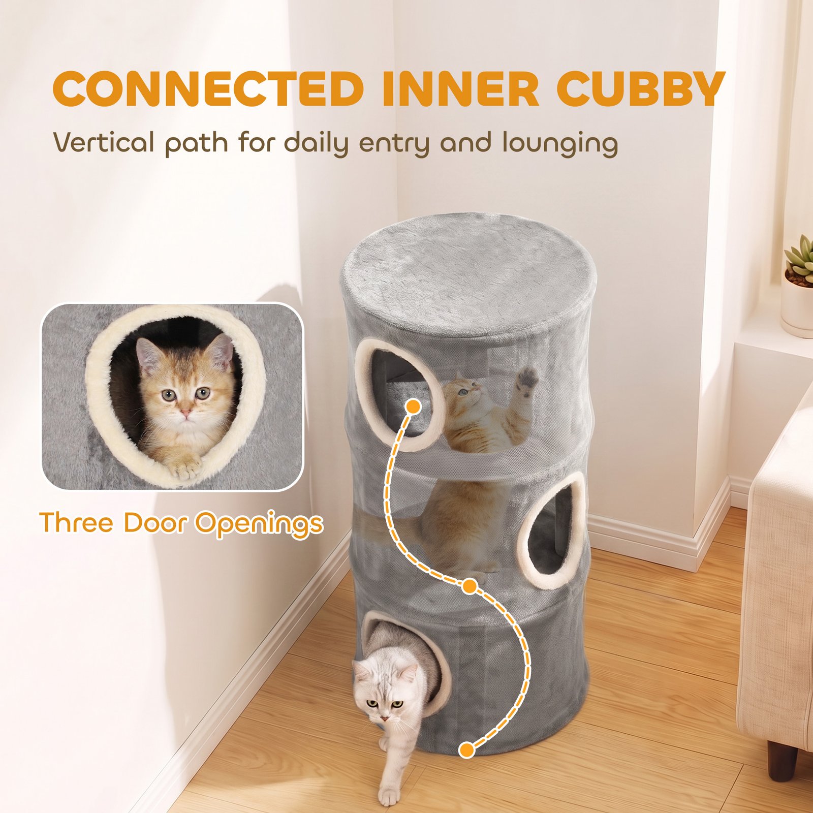 Cat House for Indoor Kittens, Cat Condo with Removable Washable Cover, Modern Barrel-Shaped Kitty Cave Bed