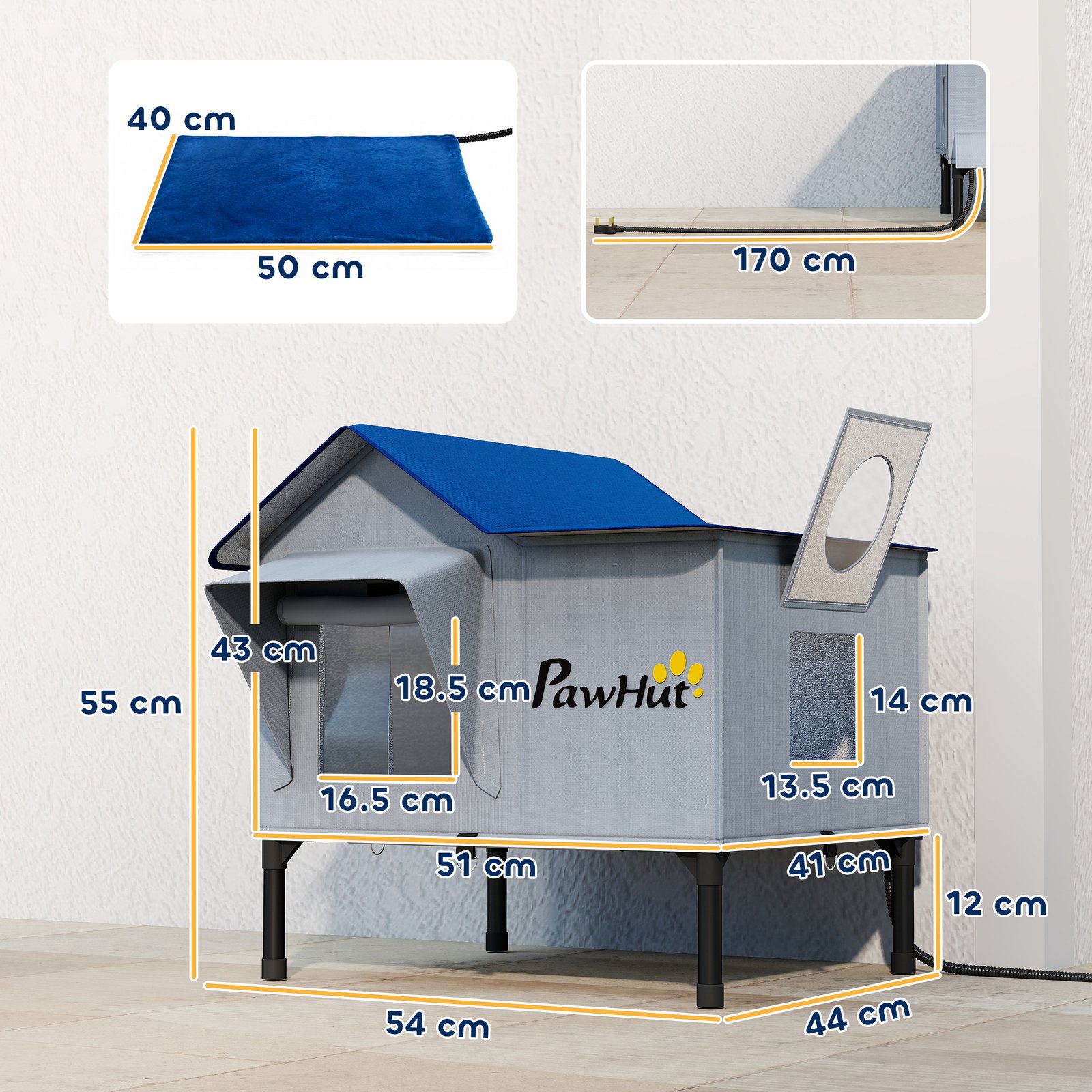 Heated Cat House Weatherproof w/ Heating Pad, Elevated Base, Escape Door, Cat Winter Shelter for Stray, Barn Cats