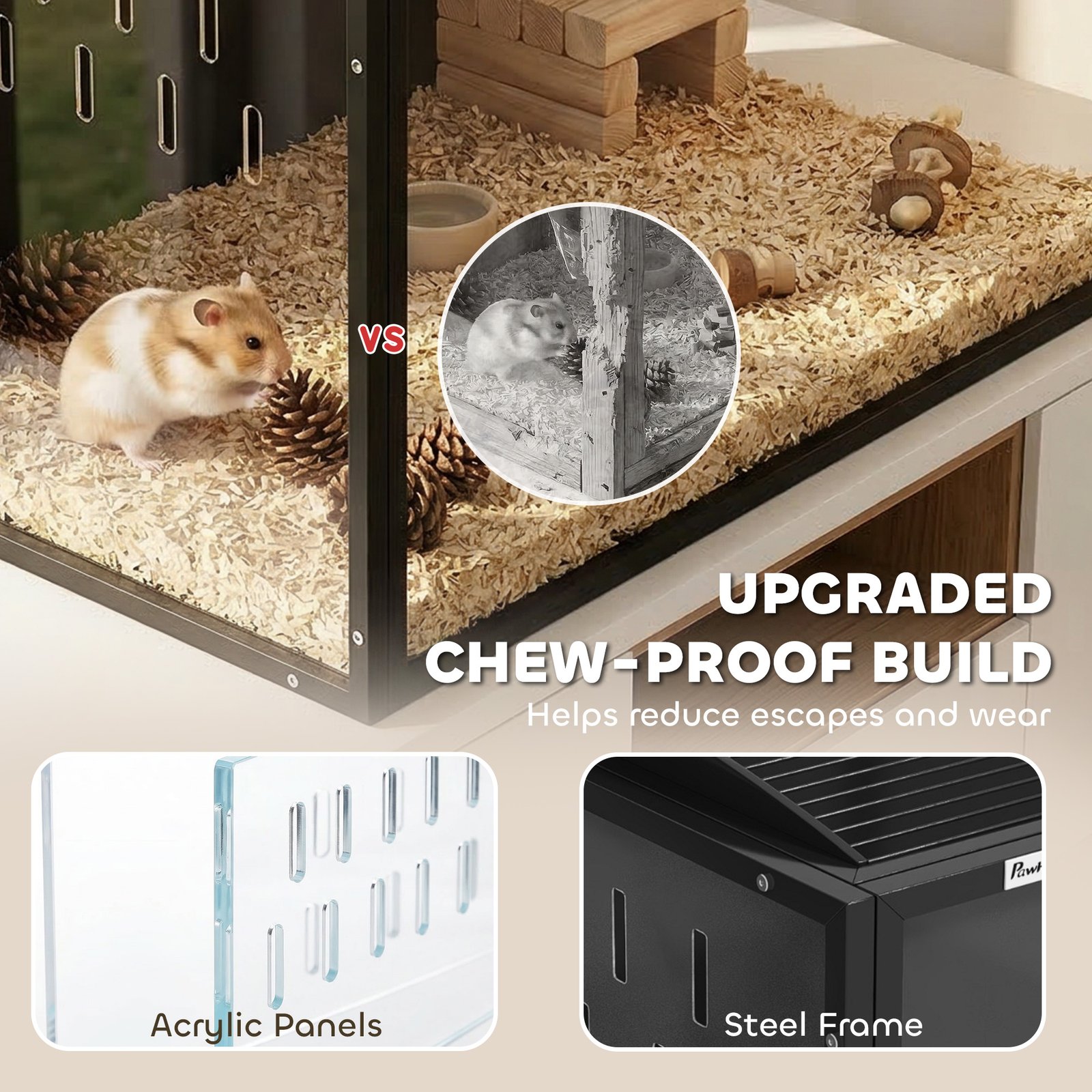 Hamster Cage Steel Chewproof with Openable Top, Deep Burrow for Dwarf Syrian Hamster, Gerbil, Rats, 81 x 51 x 53 cm