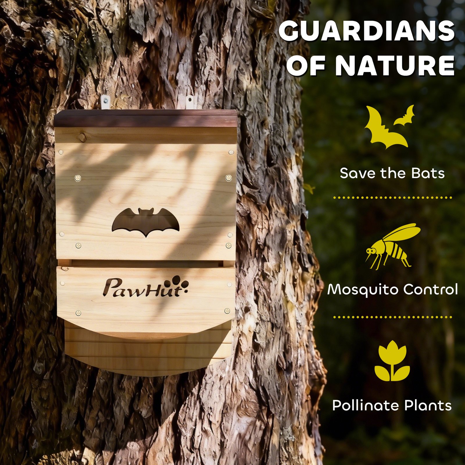 Bat Boxes, Pack of 3 Wooden Bat Houses for Outdoor, Garden, Farm, Easy to Hang, 23 x 9.5 x 36.5 cm, Natural