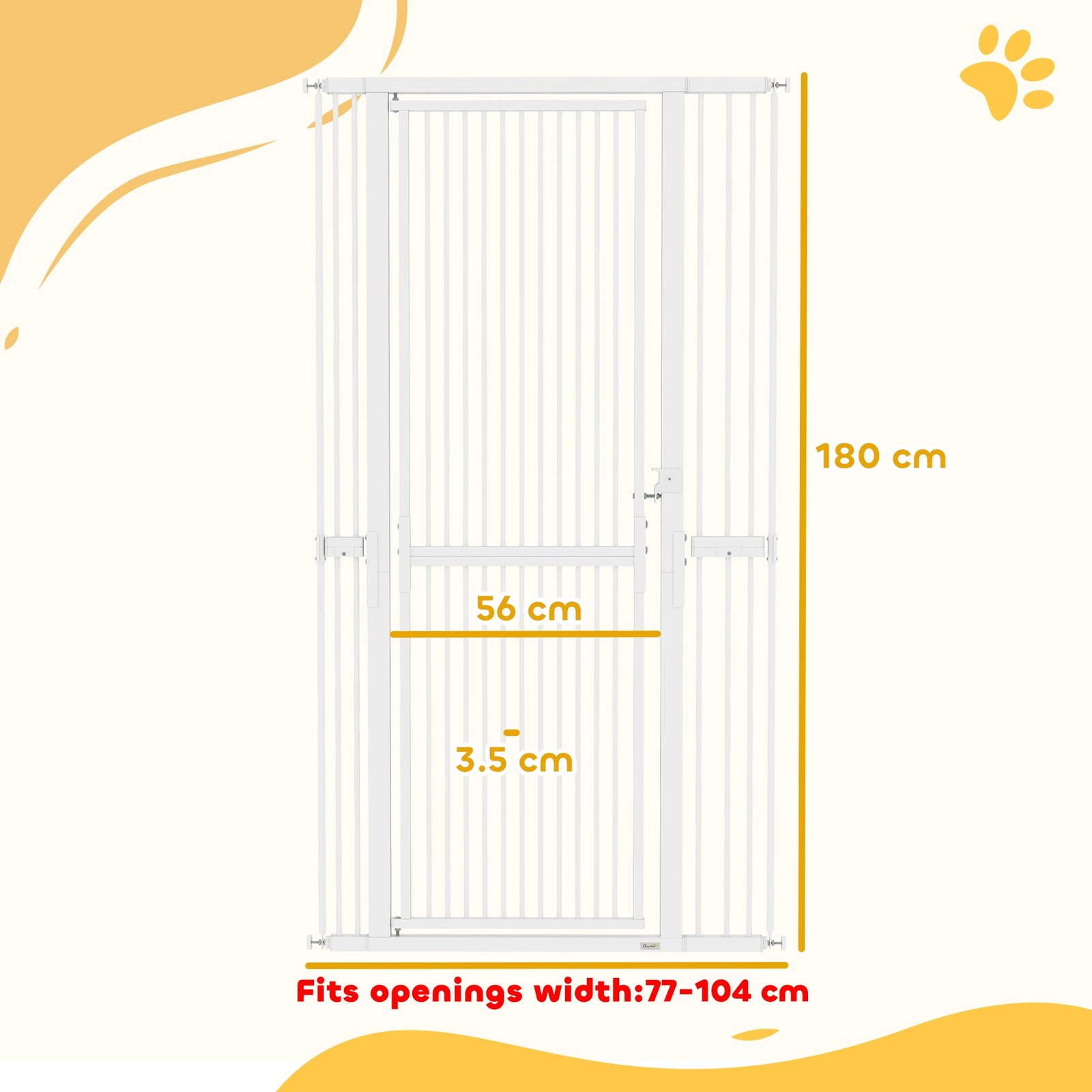 180cm Extra Tall Pet Gate with 3.5 cm Narrow Gap, Pressure Mounted No Drilling Cat Gate for Doorways, 77-104cm Width
