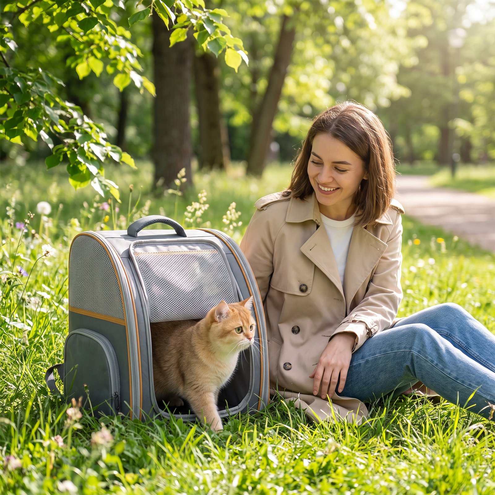 Pet Backpack Carrier, Foldable Pet Carrier Backpack for Mini Dogs Cats Up to 5 kg, with Mesh Window, Grey