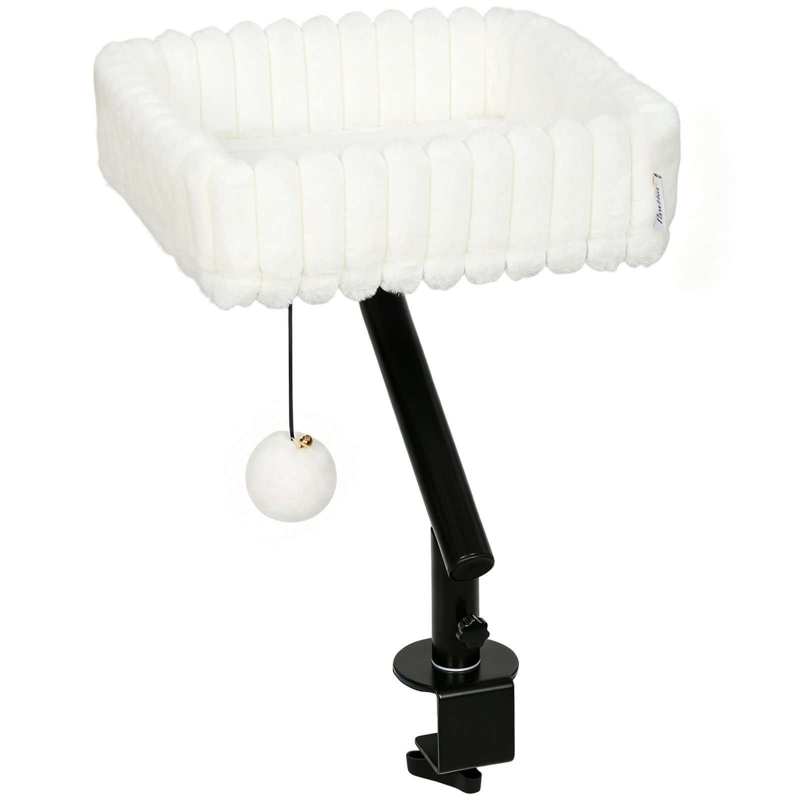 Cat Desk Bed, Rotatable Raised Cat House for Desk, Window, Soft Kitten Hammock with Hanging Ball, White