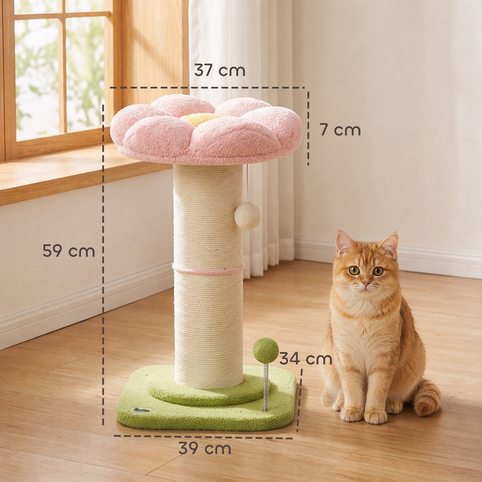 Cat Tree, Flower Cat Scratching Post with Thick Sisal Post, Dangling & Spring Balls, Bed, Kitty Activity Centre