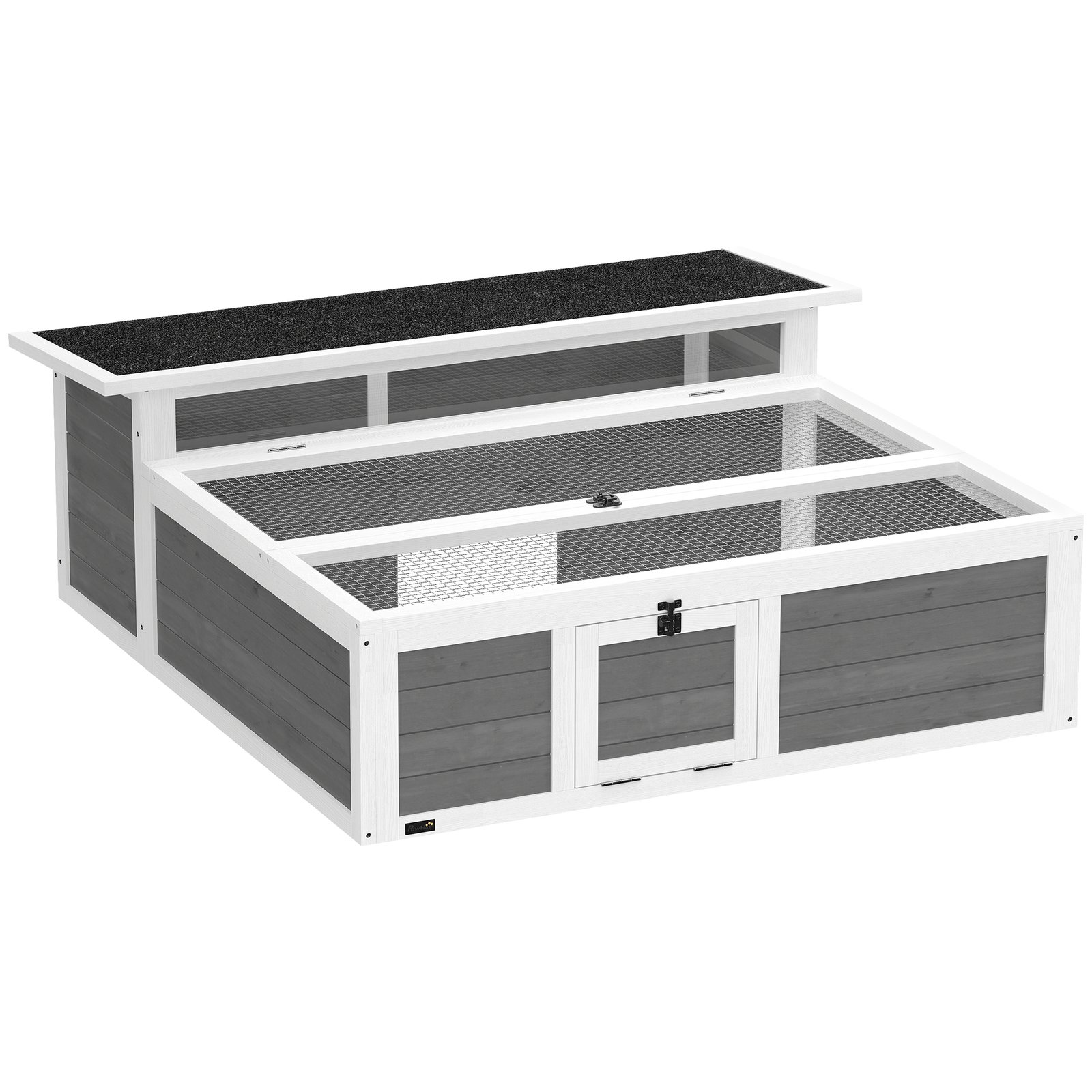 Wooden Tortoise House, Tortoise Enclosure with Clear Observation Window, Top Opening, Multiple Doors, Galvanised Mesh