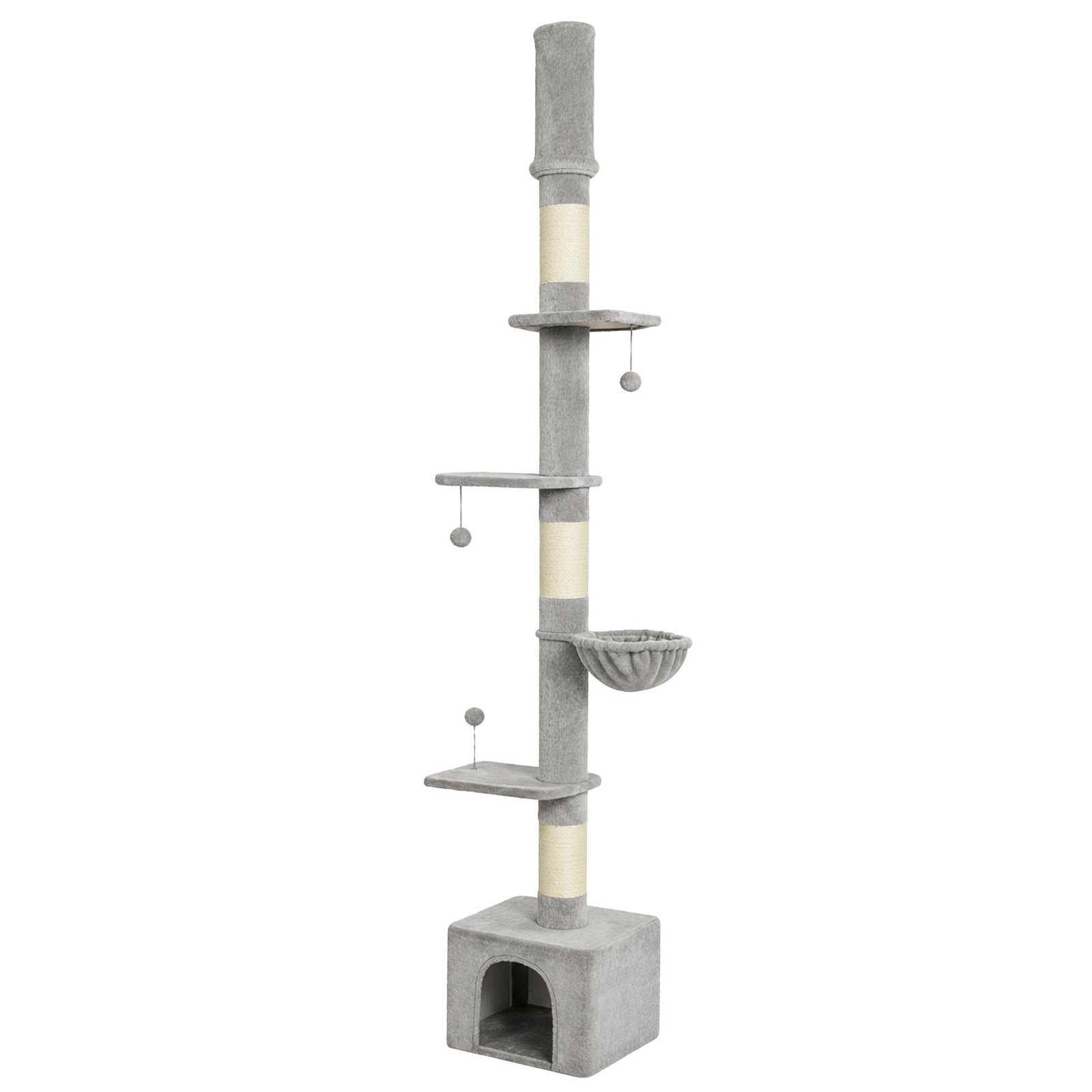 Floor to Ceiling Cat Tree, 230-250cm Multi-Level Cat Tower with Adjustable Height, Scratching Posts, Condo, Platforms