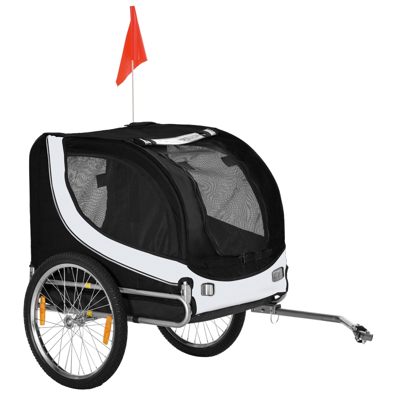 Steel Dog Bike Trailer Pet Cart Carrier for Bicycle Kit Weather Resistant w/ Hitch Coupler Travel White and Black