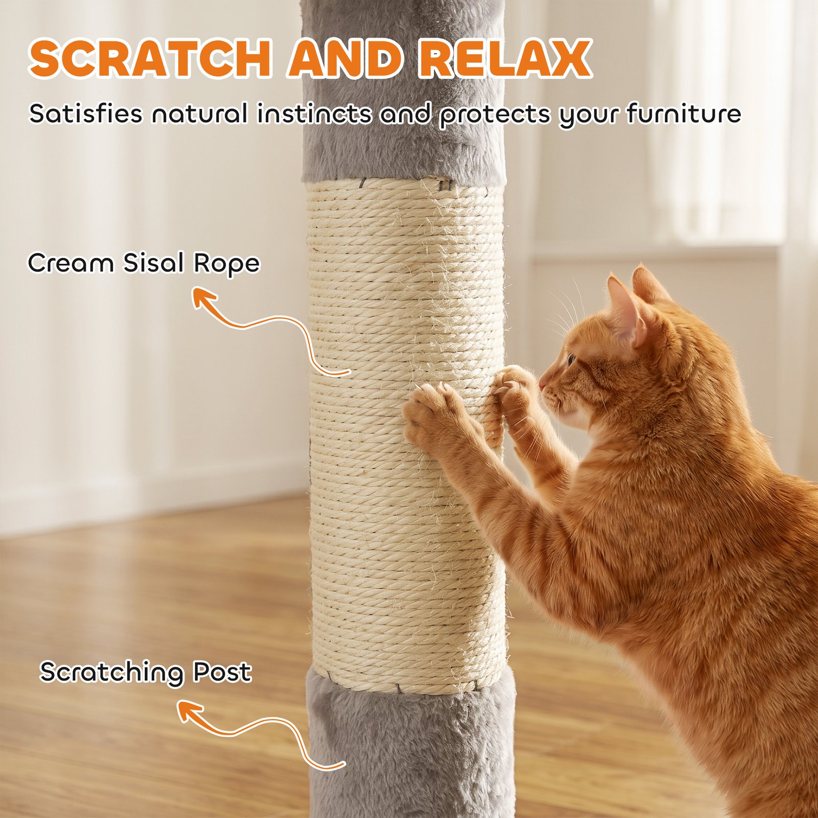 Floor to Ceiling Cat Tree, 230-250cm Multi-Level Cat Tower with Adjustable Height, Scratching Posts, Condo, Platforms